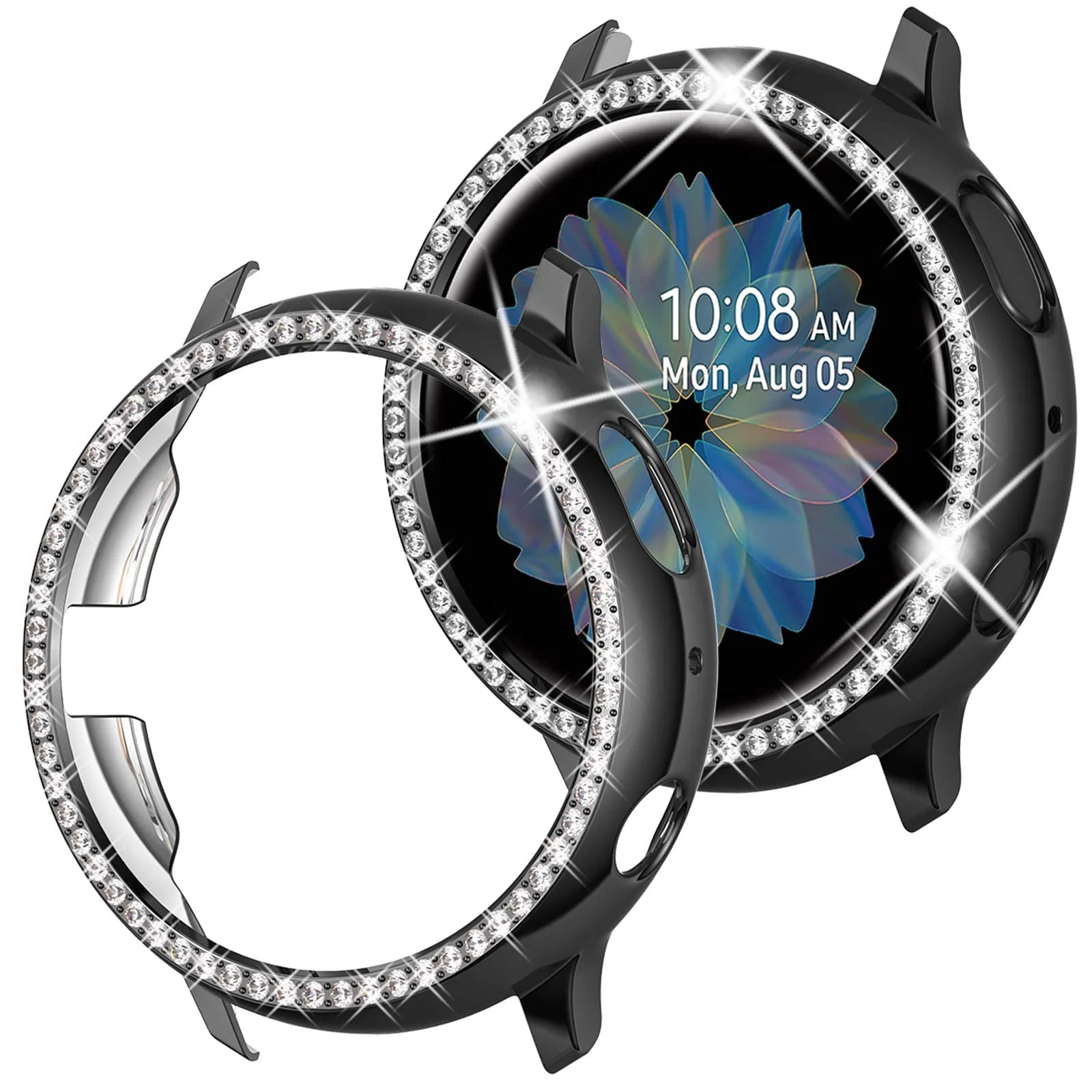 DL3 Mobilak Bumper Diamond Case Compatible with Samsung Galaxy Watch Active 2 40mm, Bling Crystal Diamonds PC Plastic Protector Case Cover Frame For Galaxy Watch Active2 40 mm - Black