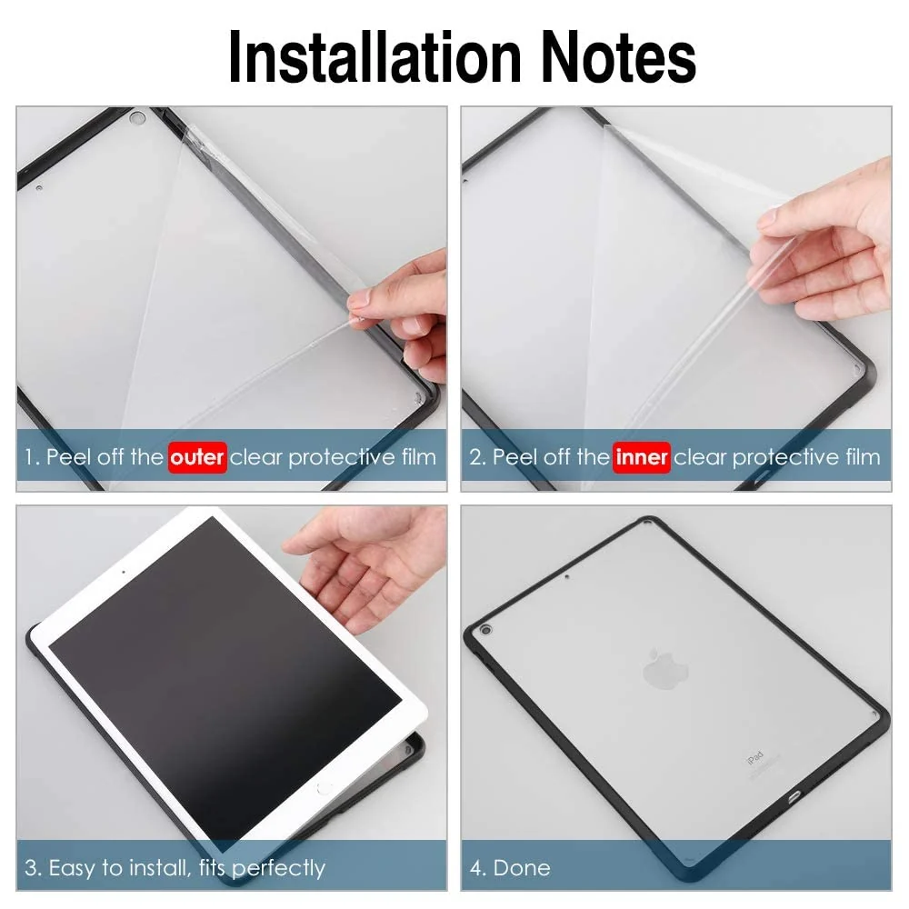 DL3 Mobilak Case for iPad 10.2-Inch (9th/8th/7th Generation, 2021/2020/2019), Case Clear, iPad Case Slim Transparent Hard PC Back Cover TPU Frame Shell - Black