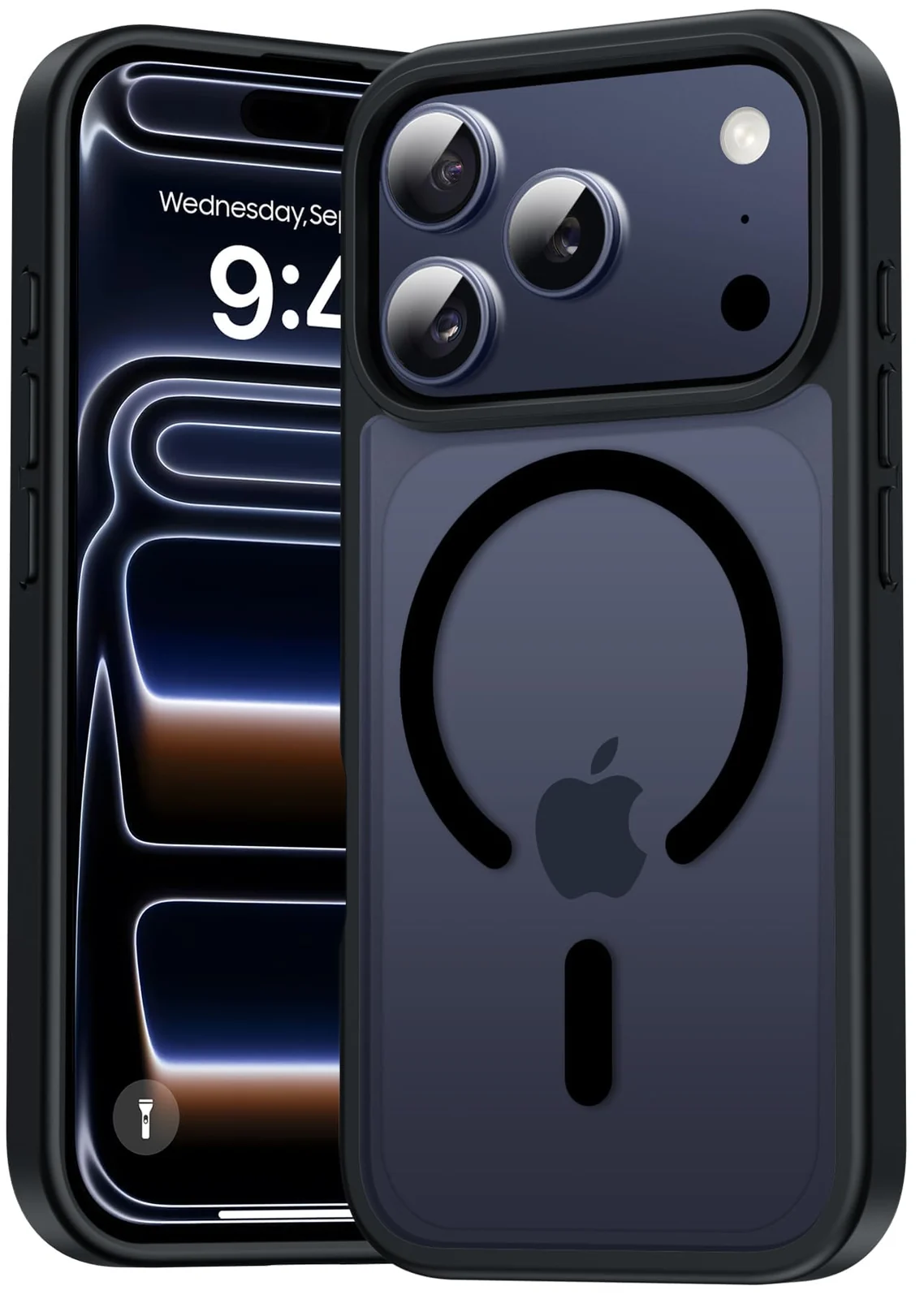 DL3 Mobilak Translucent Matte Case for iPhone 17 Pro Max, Compatible with MagSafe accessories, Supports wireless charging, Built-in magnetic car-mount support - Black