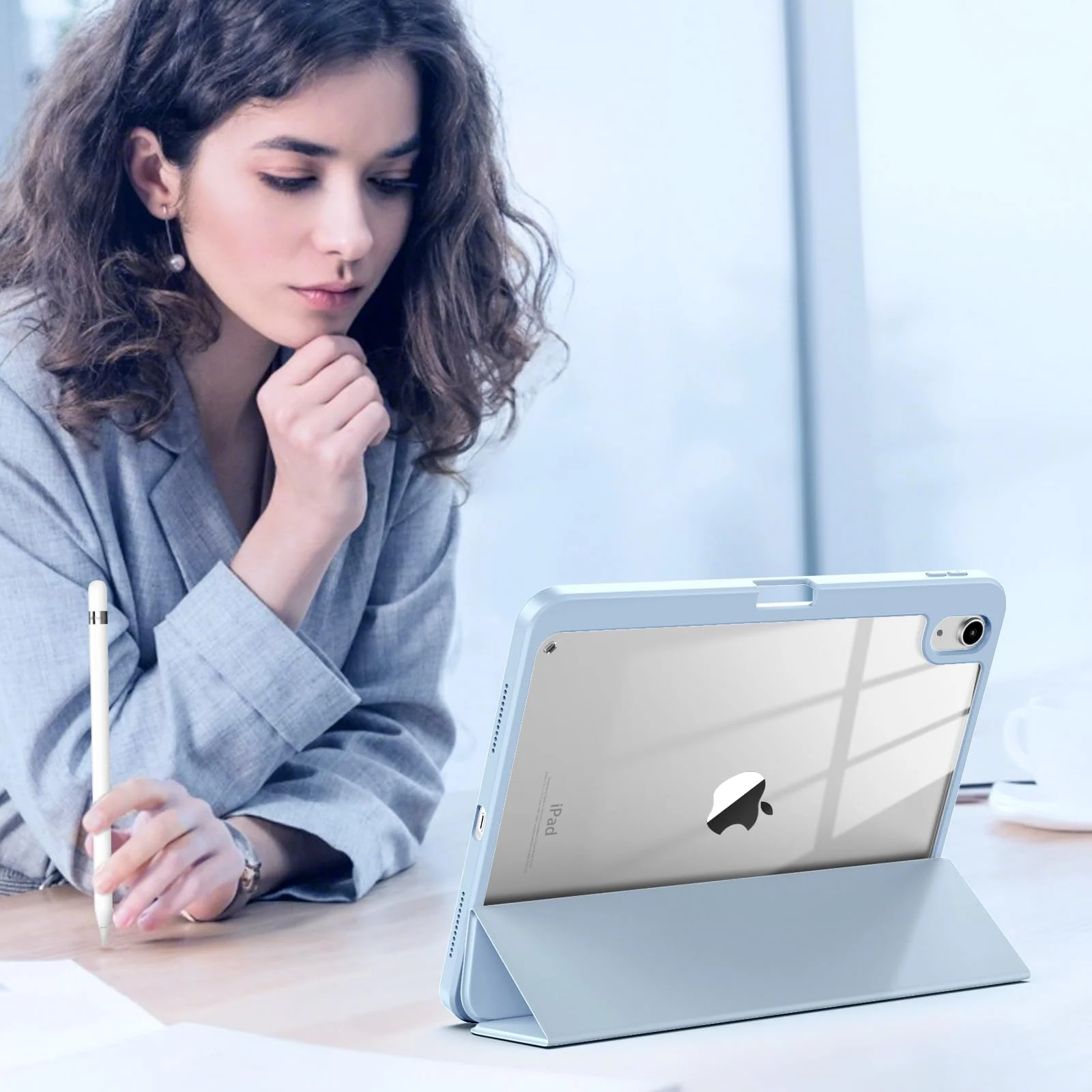 DL3 Mobilak Case Compatible with iPad (A16) 11th Generation 11 Inch (2025), iPad 10th Generation 10.9 Inch (2022), Clear Shockproof Back Cover Built-in Pencil Holder, Auto Sleep/Wake - Baby Blue