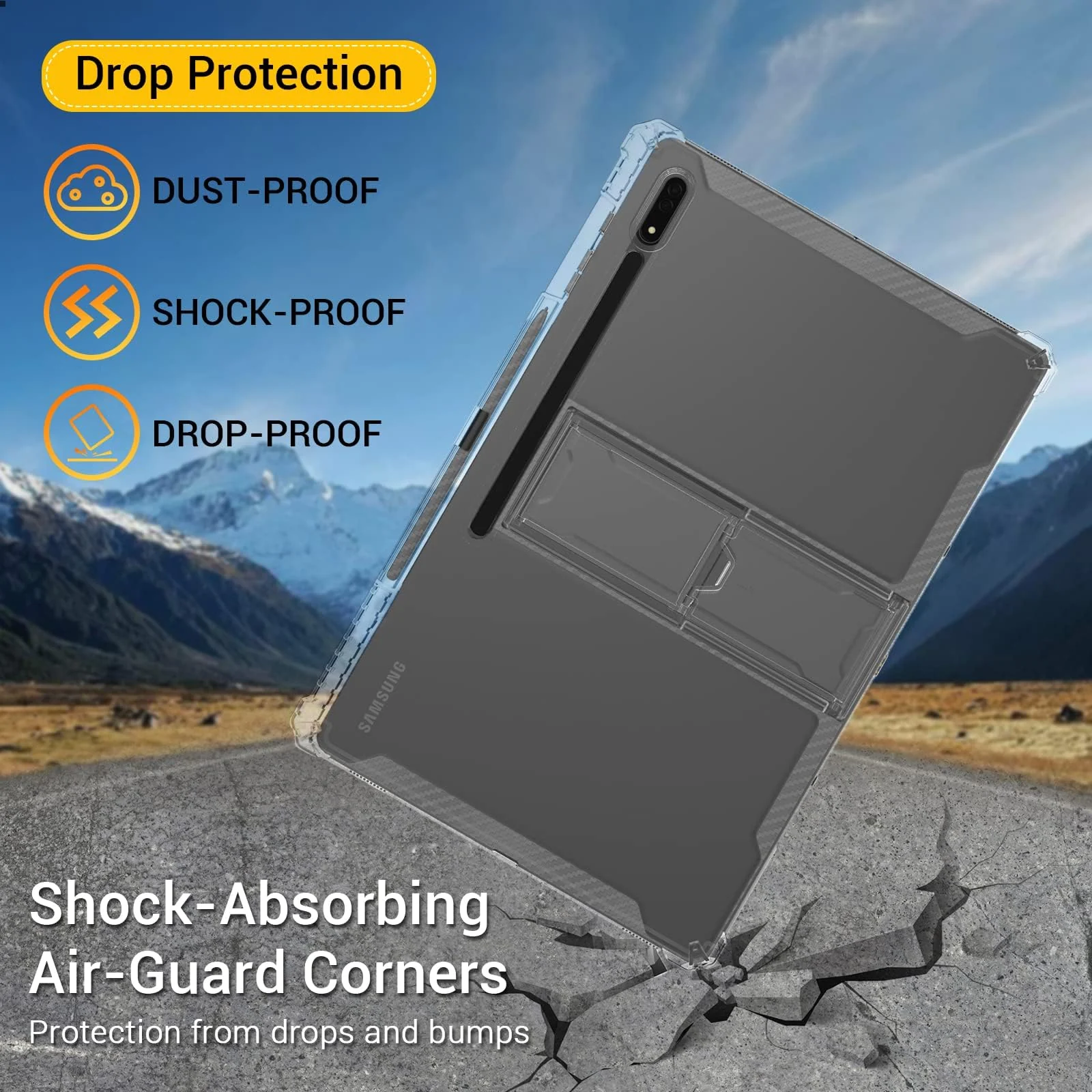 DL3 Mobilak Transparent Case for Samsung Galaxy Tab S8 Plus 2022 / S7 FE 2021 / S7 Plus 2020 12.4-Inch Shockproof, Slim Lightweight Anti-Yellowing Bumper, Kickstand Cover, with Pencil Holder - Clear