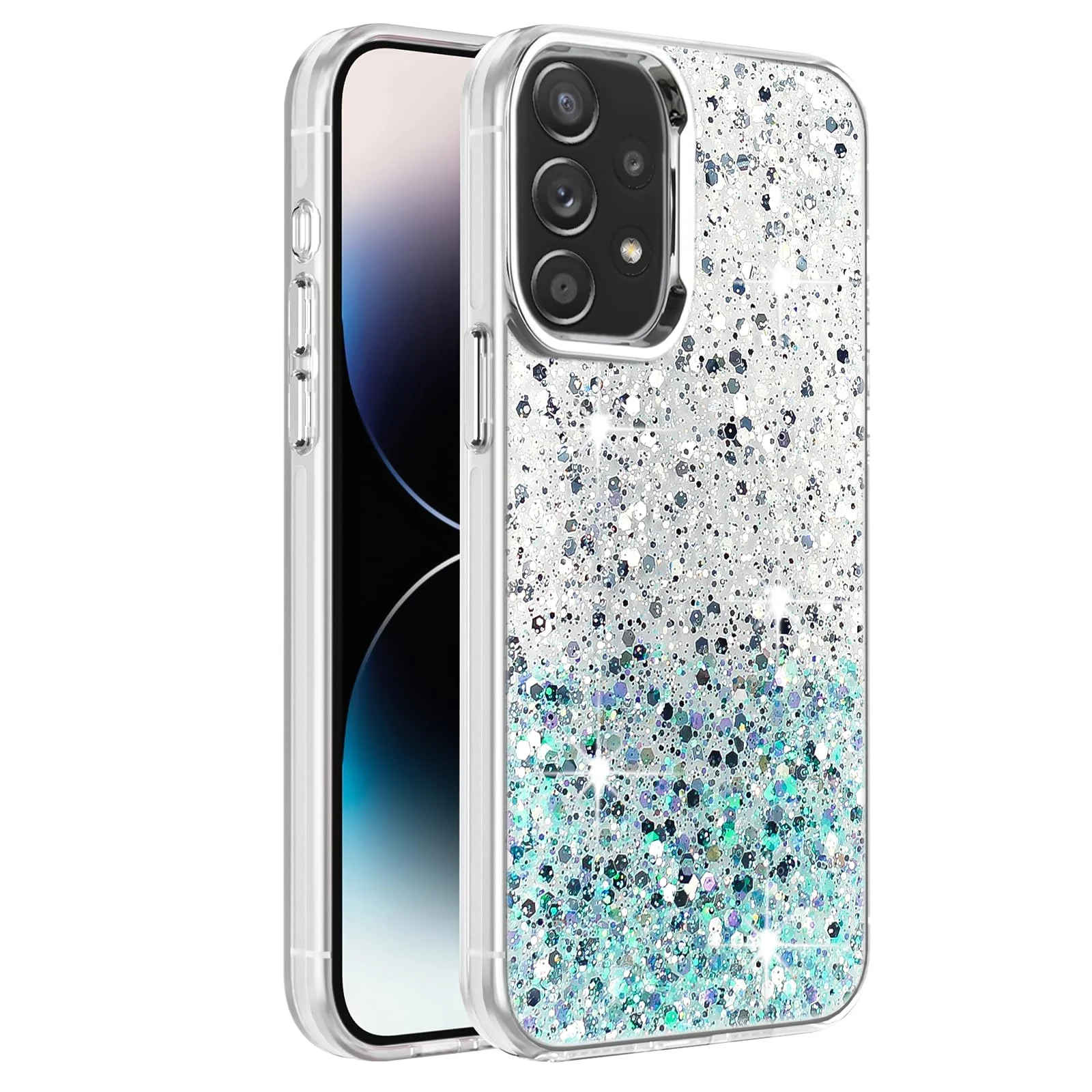 DL3 Mobilak Glitter Rhinestone Protective Case for Samsung Galaxy A72 with Shockproof Design - White Green