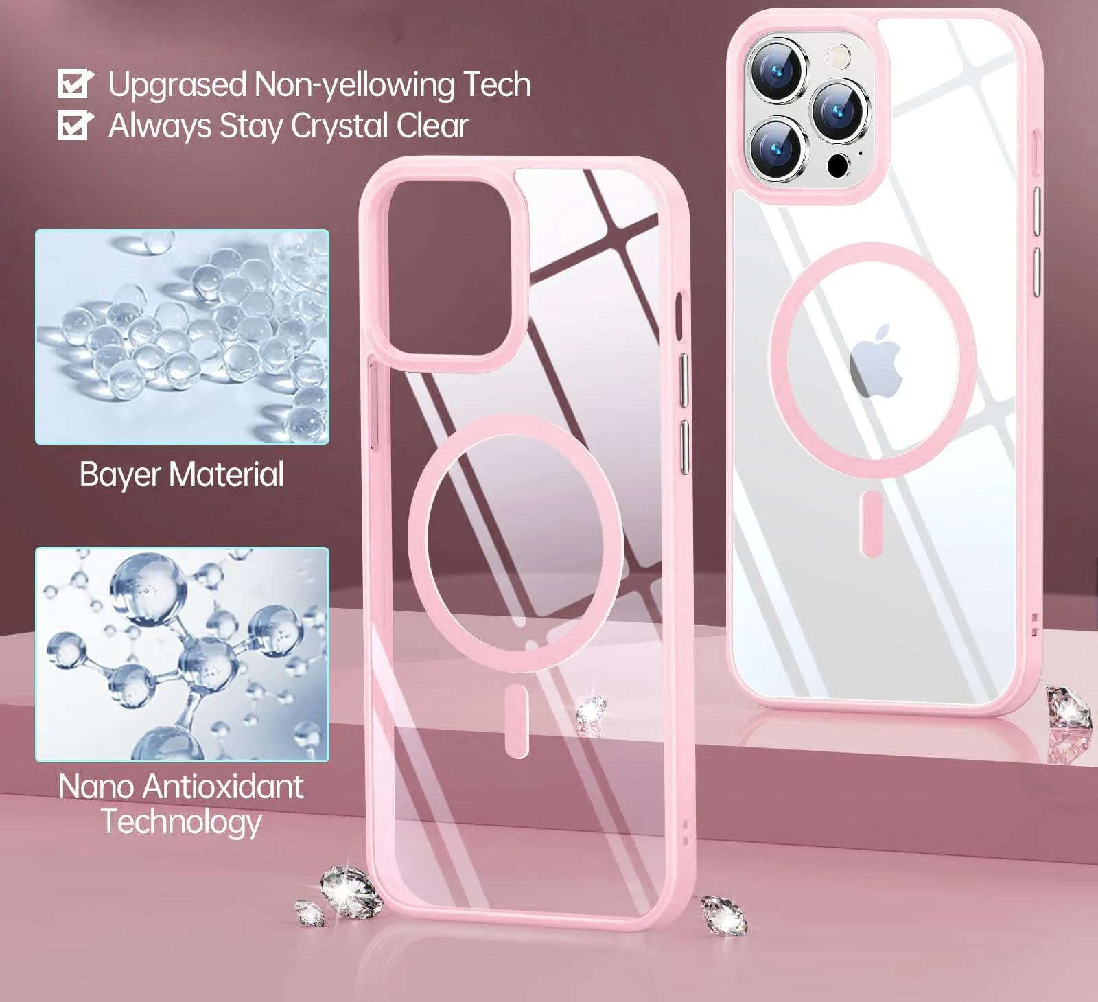 DL3 Mobilak Clear MagSafe-Compatible TPU Case for iPhone 12 / 12 Pro (6.1 Inch) - Pink