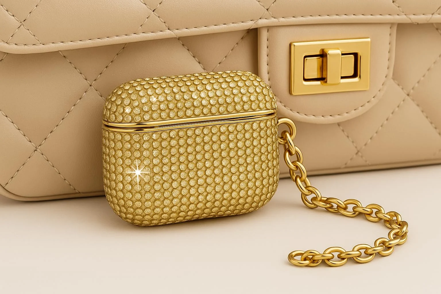 DL3 Mobilak Luxury Rhinestone Case for AirPods Pro 1/2 (AirPods Pro 2nd/1st), Sparkling Glitter Protective Cover with Detachable Metal Hand Chain, Shockproof Ideal Gift for Women & Girls - Gold
