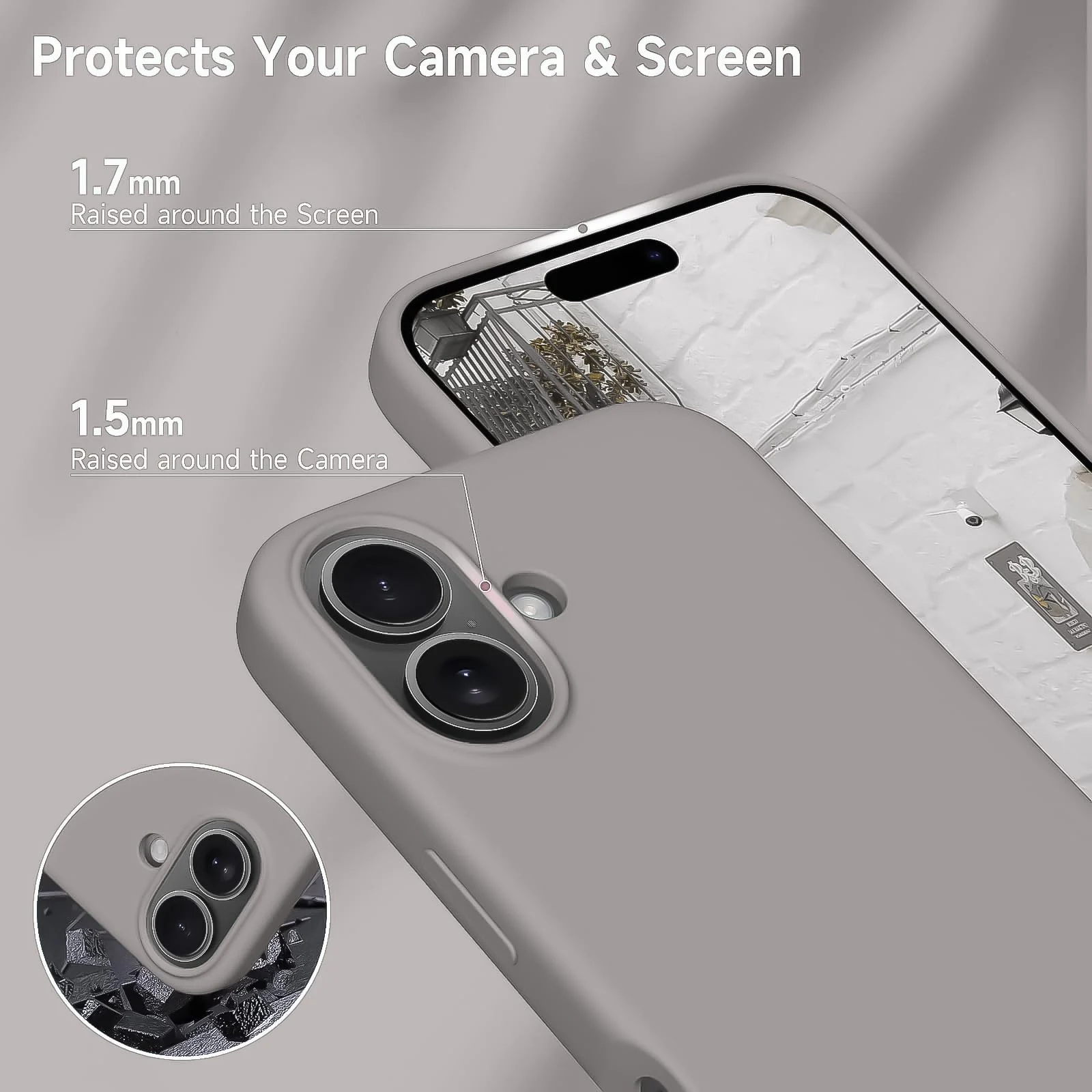 DL3 Mobilak Liquid Silicone Protective Case for iPhone 16 with Microfiber Lining and Shockproof Design - Stone
