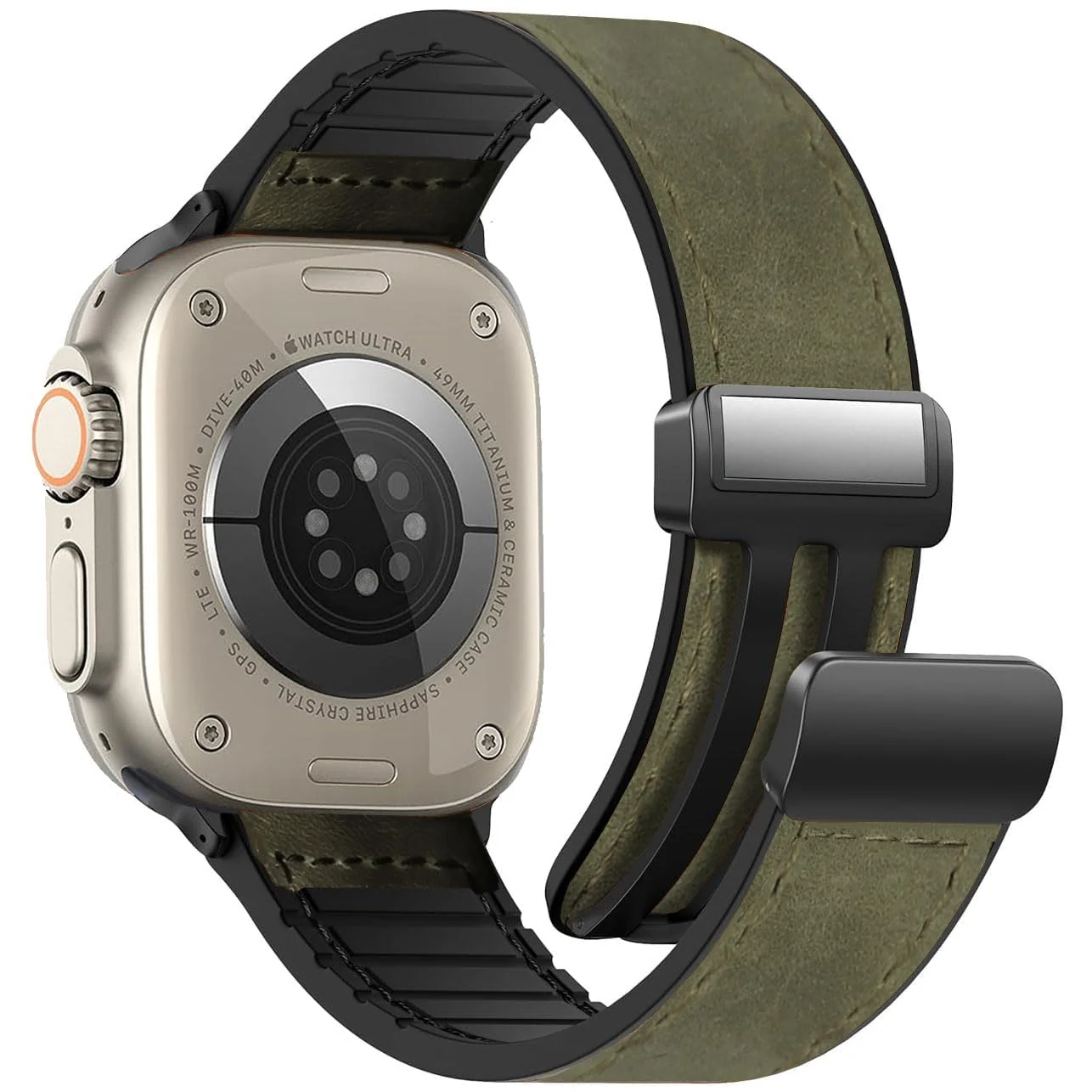 DL3 Mobilak Leather Bands Compatible with Apple Watch Band 49mm 45mm 44mm 42mm, Leather Magnetic Buckle Design Strap For iWatch Ultra Ultra 2 SE Series 9 8 7 6 5 4 3 2 1 Wristband For Men Women - Black