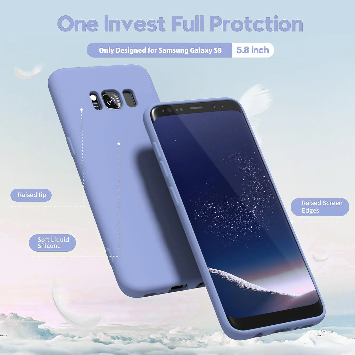 DL3 Mobilak Liquid Silicone Protective Case with Soft Microfiber Lining with Full Camera Protection for Samsung Galaxy S8+ Plus - Baby Blue