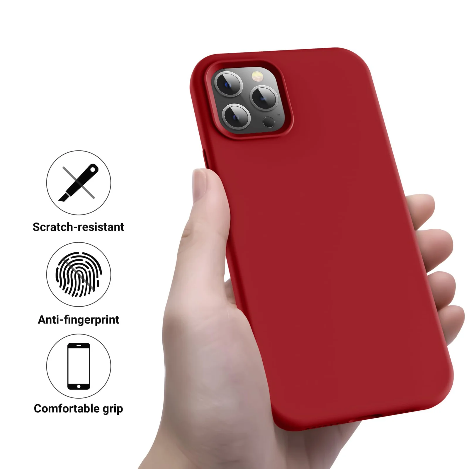 DL3 Mobilak Liquid Silicone Protective Case for iPhone 15 with Camera Protection and Microfiber Lining - Red