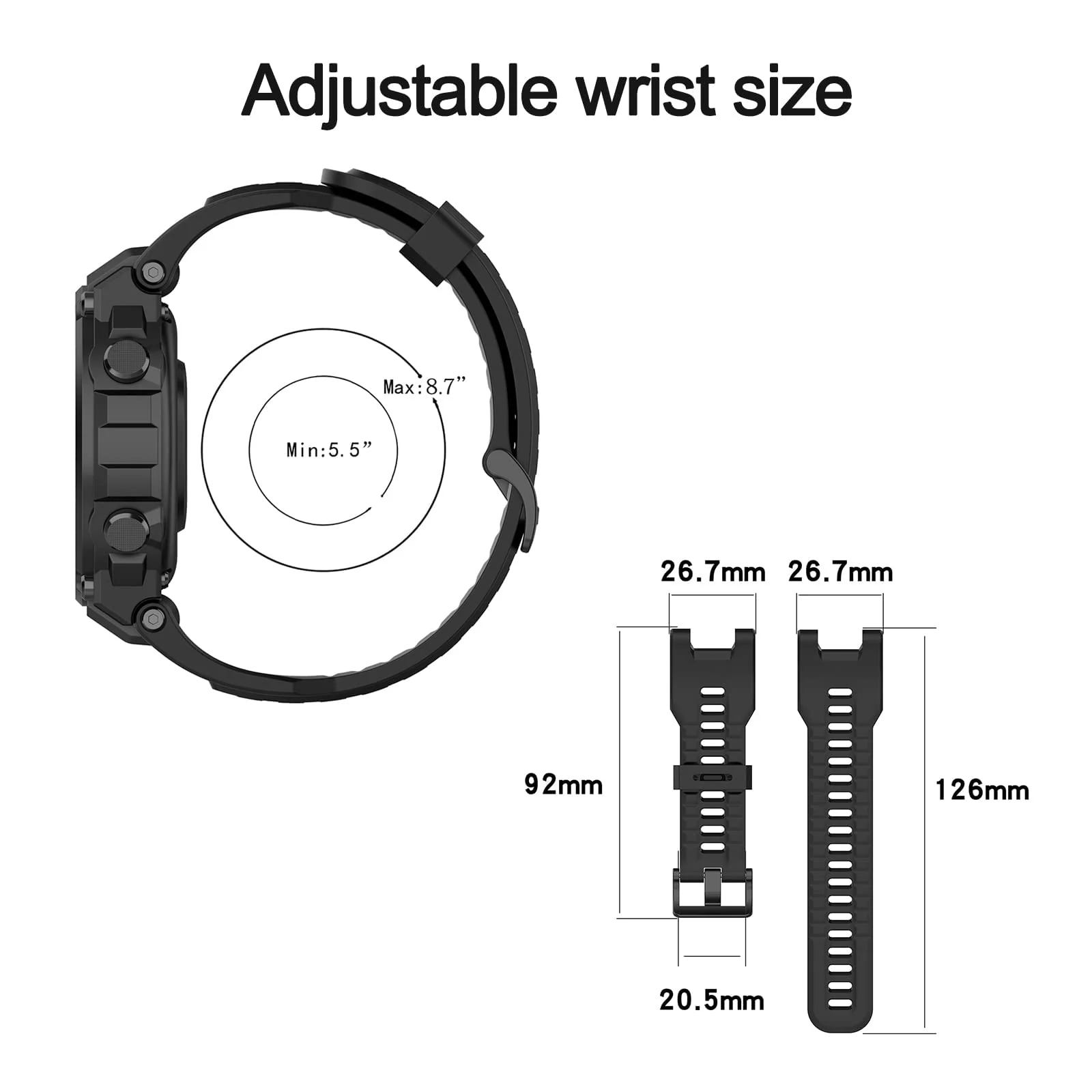 DL3 Mobilak Band Compatible with Amazfit T-Rex/T-Rex Pro Band Soft Silicone Wristbands Replacement Bracelet for Amazfit T-Rex/T-Rex Pro Sport Strap Smart Watch Accessories-with Install Tools - Black