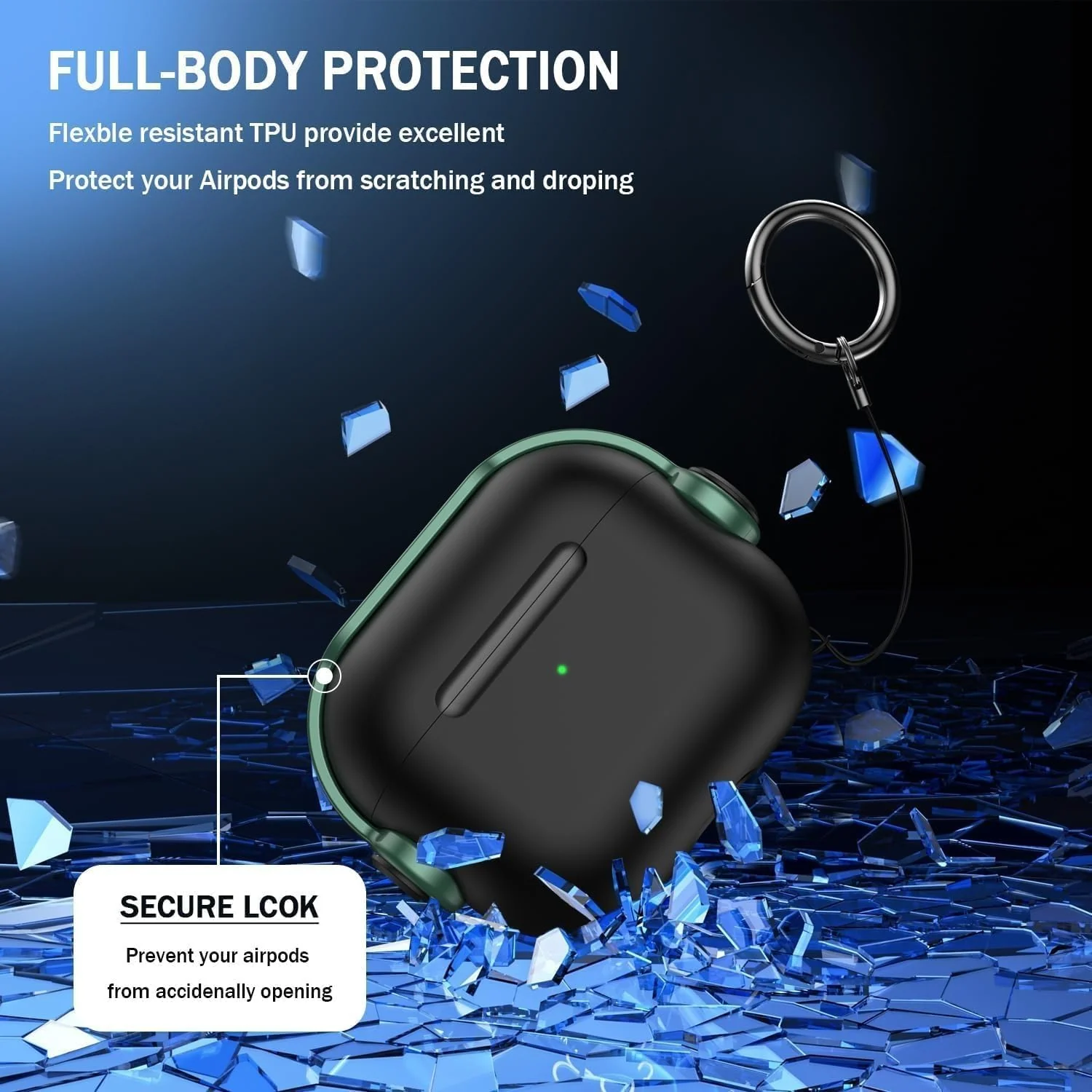 DL3 Mobilak Case for AirPods Pro Protective [With Closure Lid] [Front LED Visible] [With Wrist Strap] Skin Case Compatible with AirPods Pro 2019 - Black Green
