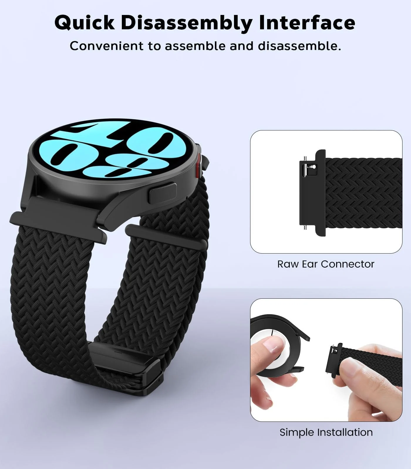 DL3 Mobilak 22mm Magnetic Band for Redmi Watch 5 Active/5 Lite/Samsung Galaxy Watch 3 45mm/Watch 46mm/Gear S3/Huawei watch GT6 GT5 46MM/GT2E/GT6 Pro/GT 5 Pro/Amazfit GTR 4/3, Stretchy Braided Nylon Sport Strap - Black