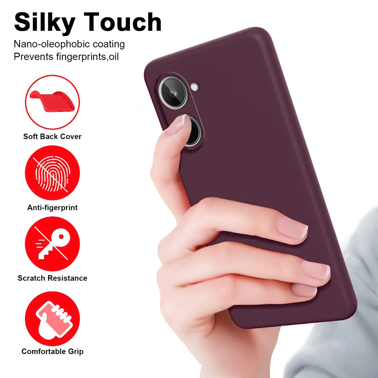 DL3 Mobilak Liquid Silicone Protective Case for realme 10 4G with Microfiber Lining and Shockproof Design - Wine Red