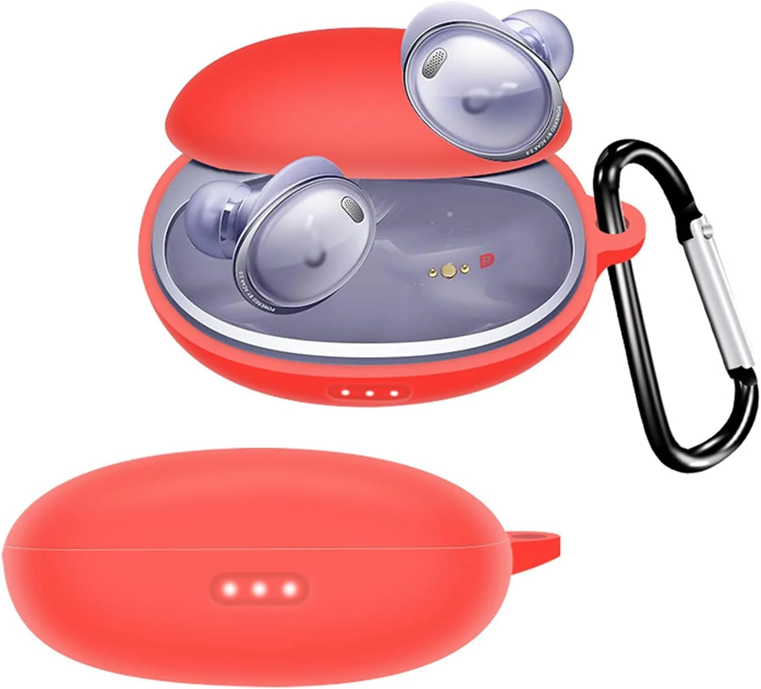 DL3 Mobilak Silicone Case Compatible with Anker Soundcore Liberty 3 Pro Earbuds, Soft Silicone Protective Case Cover, Shockproof Sleeve with Carabiner - Red