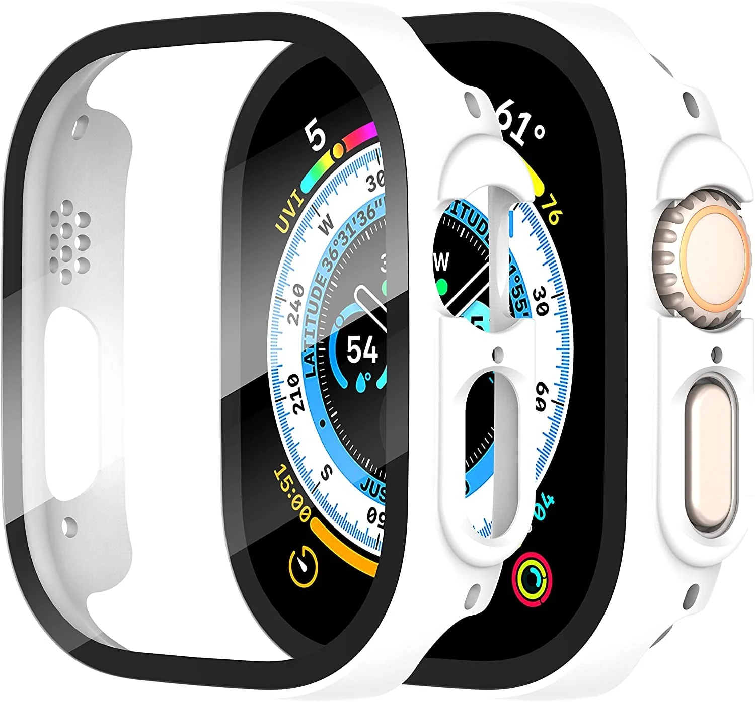 DL3 Mobilak Hard Case Designed for Apple Watch Ultra 2 (2023) / Ultra 1 49mm, Built-in 9H [HD Clear] Tempered Glass Screen Protector, [Full Protection] Slim Cover for iWatch 49mm - White