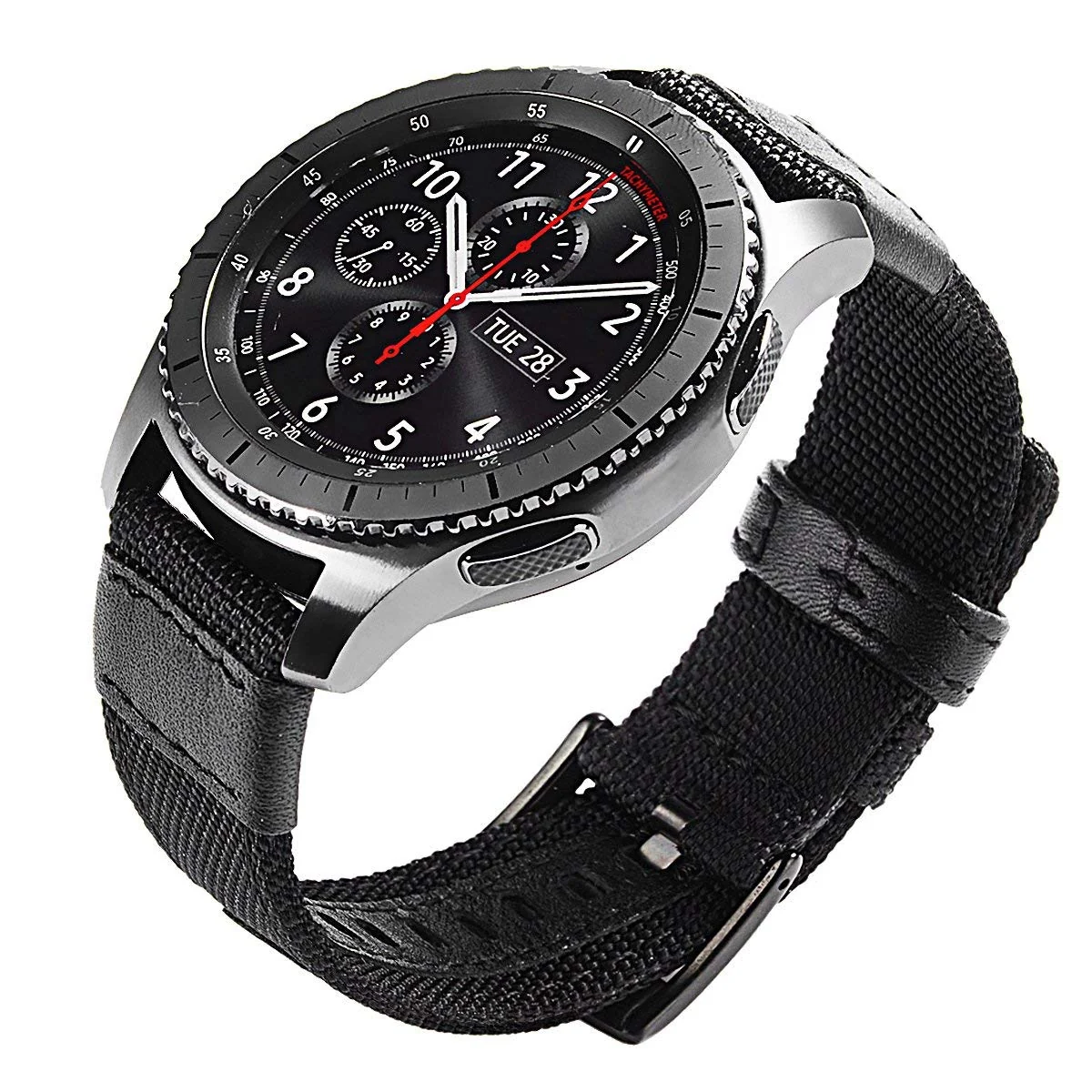 DL3 Mobilak Nylon Sports Bands With Leather 20MM Strap for Samsung Gear Sport, Watch 6, 4, 5, 5 Pro, S2 Classic, Active 2 40mm 44mm, Amazfit GTS 3, 4, 4 Mini, Bip 3 Pro, GTS2, Bp U - Black