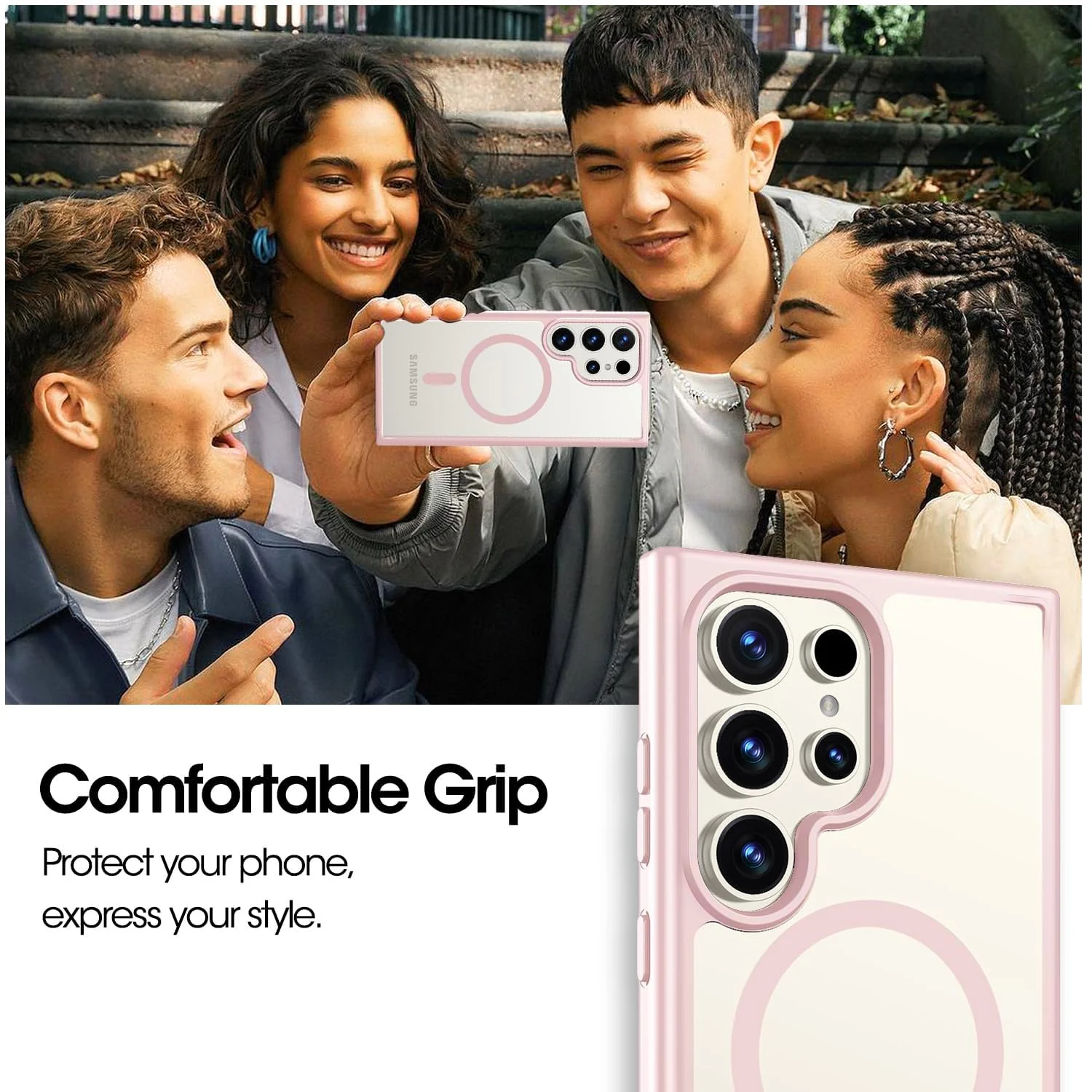 DL3 Mobilak Magnetic Case for Samsung Galaxy S24 Ultra [Compatible with MagSafe] [Shockproof Military Grade], Transparent Back Slim Bumper Cover Phone Case Samsung S24 Ultra - Pink
