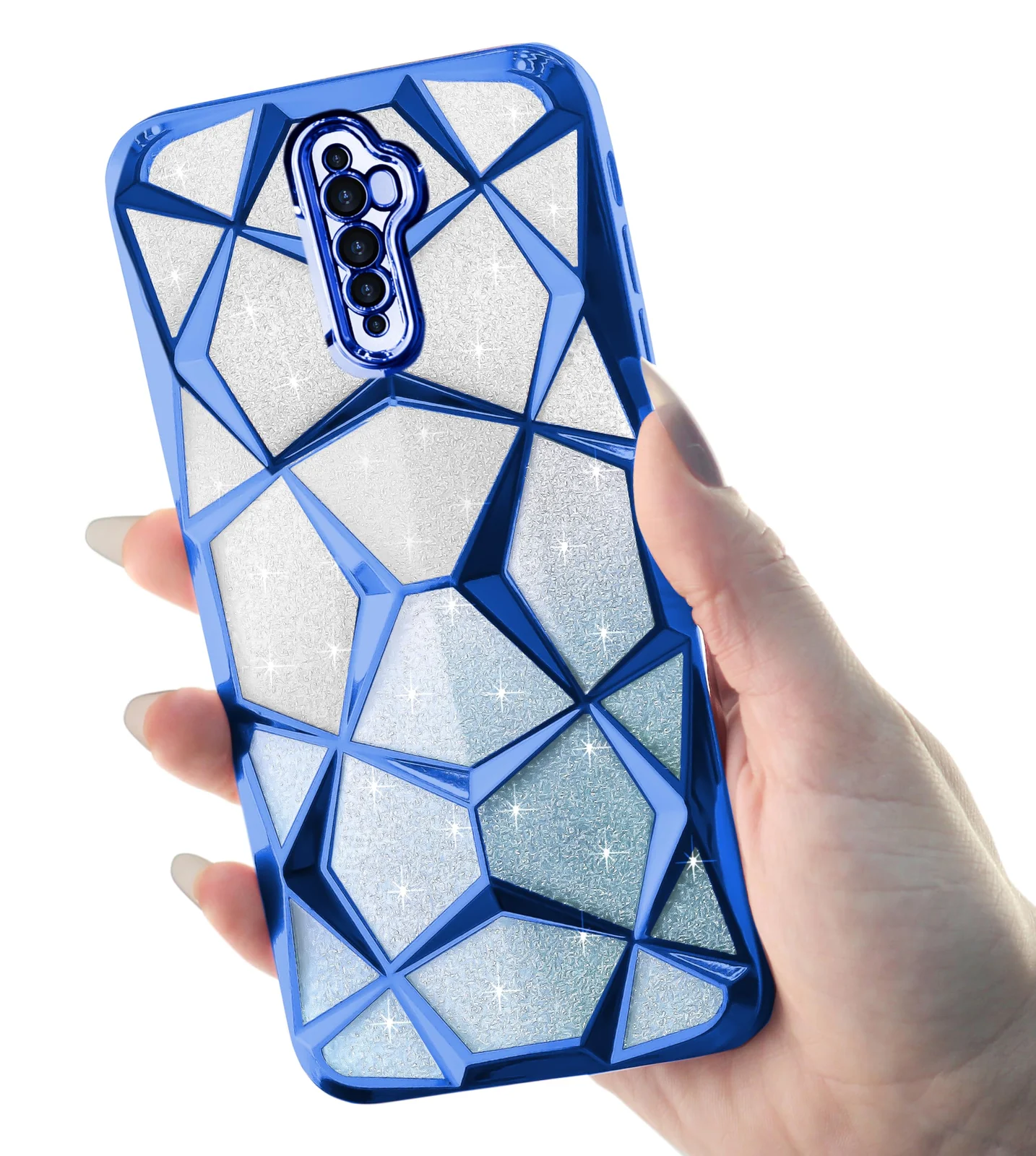 DL3 Mobilak Compatible with OPPO Reno 2F / Reno 2Z Case Plating Bling Gradient Glitter Clear Cover Soft TPU Silicone Cute Camera Protection Shockproof Back for Women Girls Case - Blue