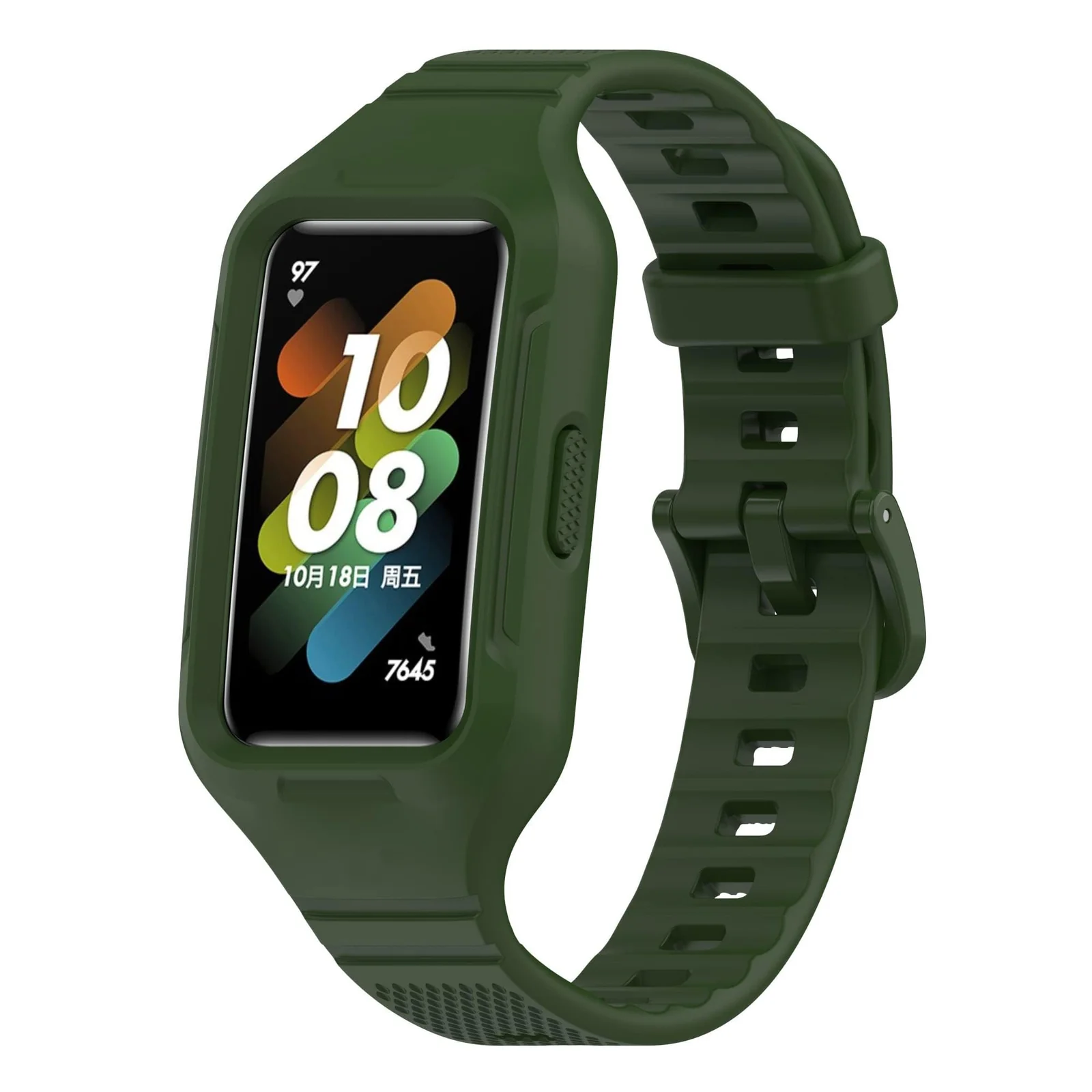 DL3 Mobilak Strap Compatible with Huawei Band 10/9/8/7/6/6 Pro, Adjustable Replacement Strap - Silicone Replacement Wrist Strap With Built-in Case Cover For Honor Band 6/7 - Black - Army Green