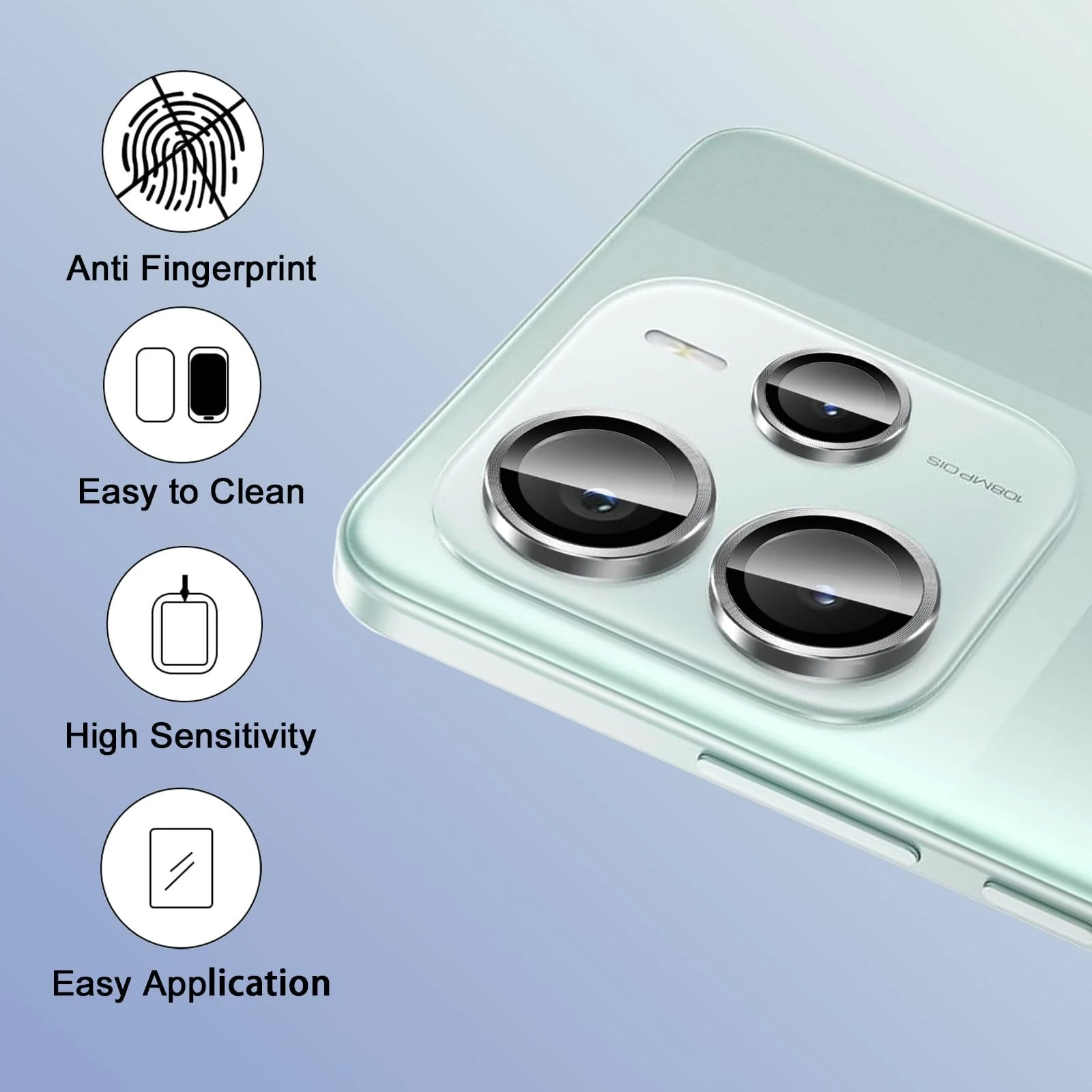 DL3 Mobilak Camera Lens Protector for Xiaomi Redmi Note 14 4G (Not 5G) Accessories, 9H Tempered Glass Metal Individual Ring Camera Cover Screen Protector, Case Friendly, Anti Scratch - Silver