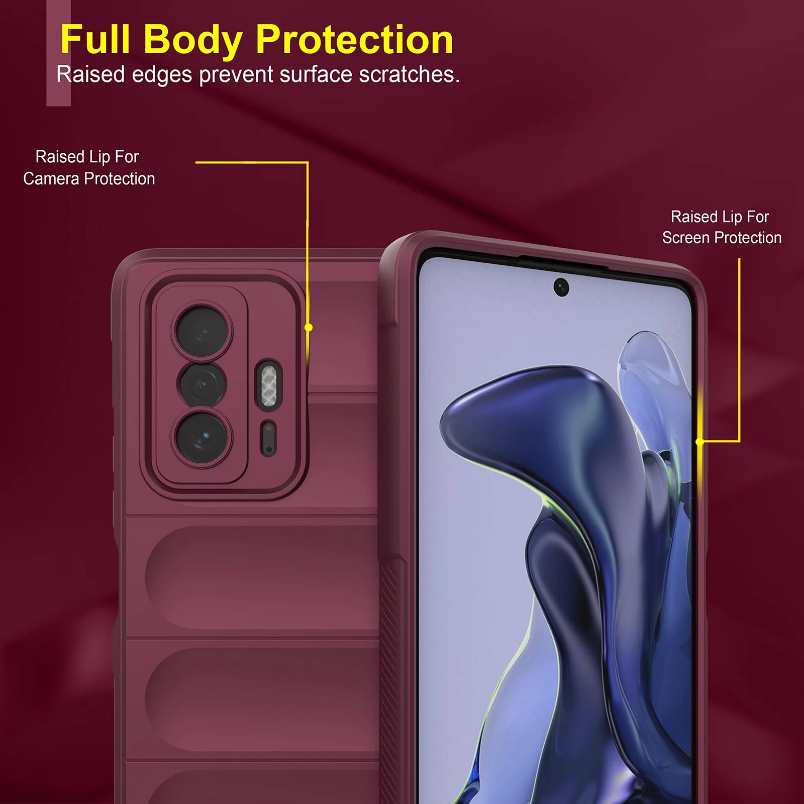 DL3 Mobilak Rugged Protective Case for Xiaomi 11T 5G / Xiaomi 11T Pro 5G, Camera protection, Shock-absorbing protection, Non-slip grip - Wine Red