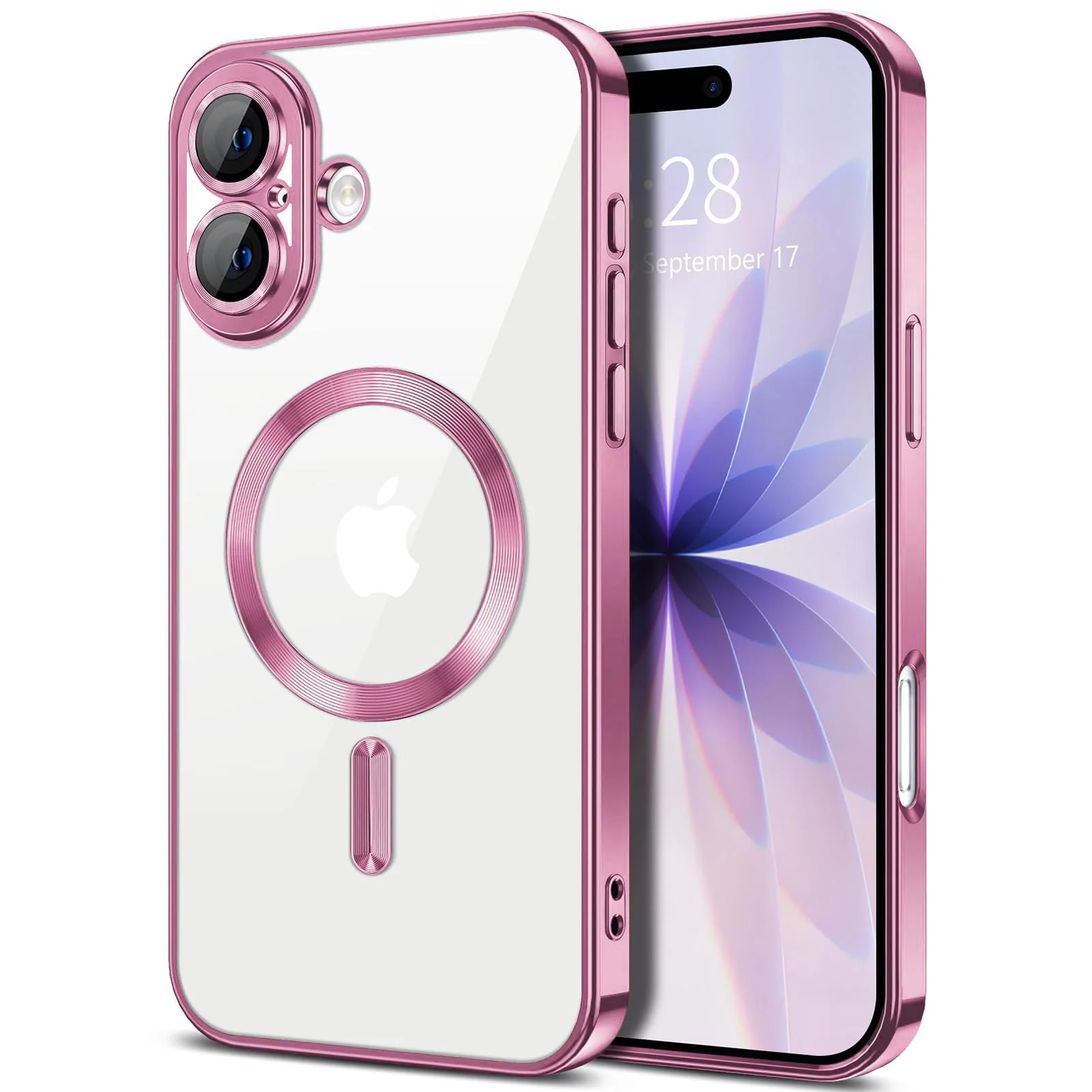 DL3 Mobilak Clear MagSafe-Compatible Magnetic Case for iPhone 17 with Camera Protection and Magnetic Car-Mount Support - Pink