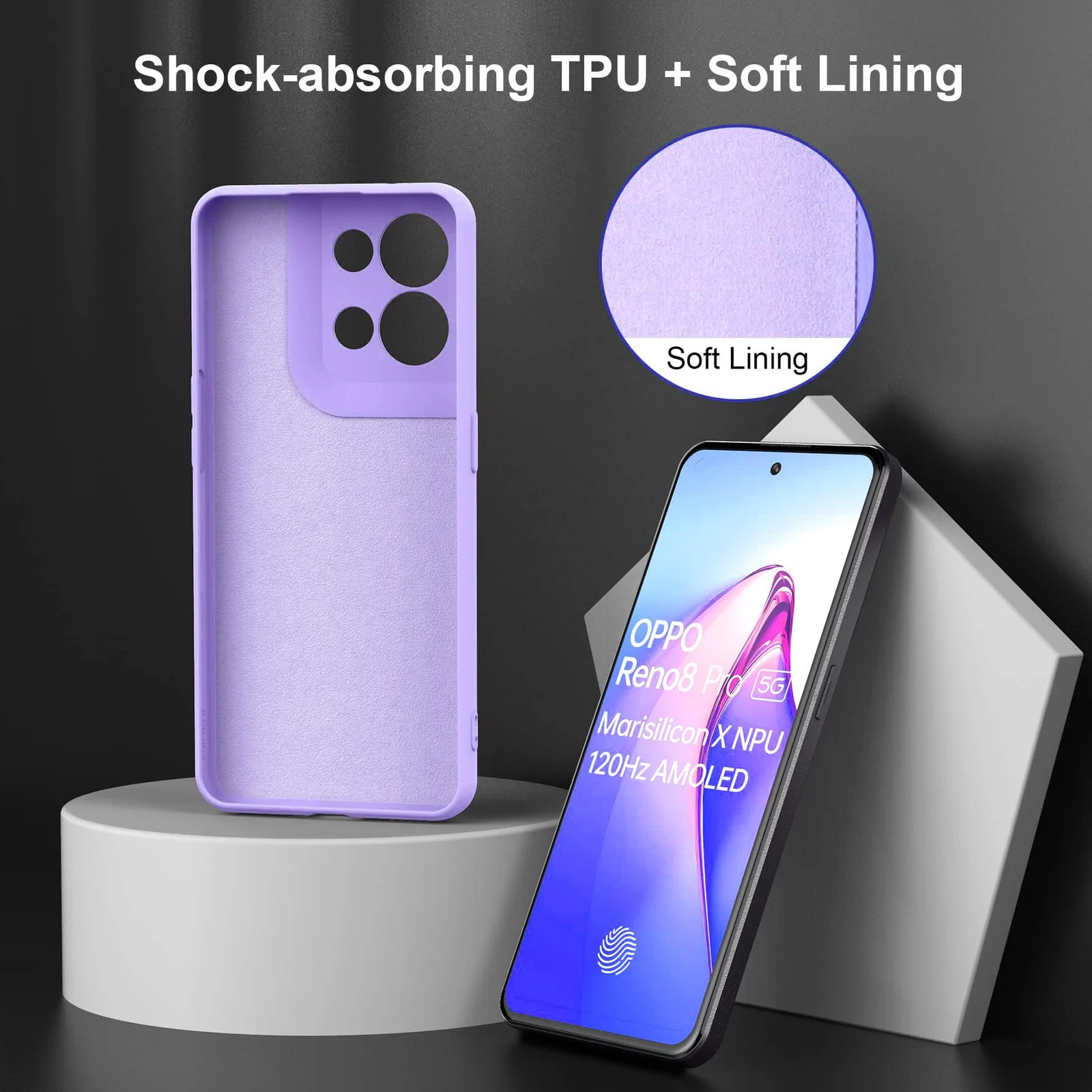 DL3 Mobilak Soft Silicone Protective Case for OPPO Reno 8 5G with Microfiber Lining and Shockproof Design - Lavender