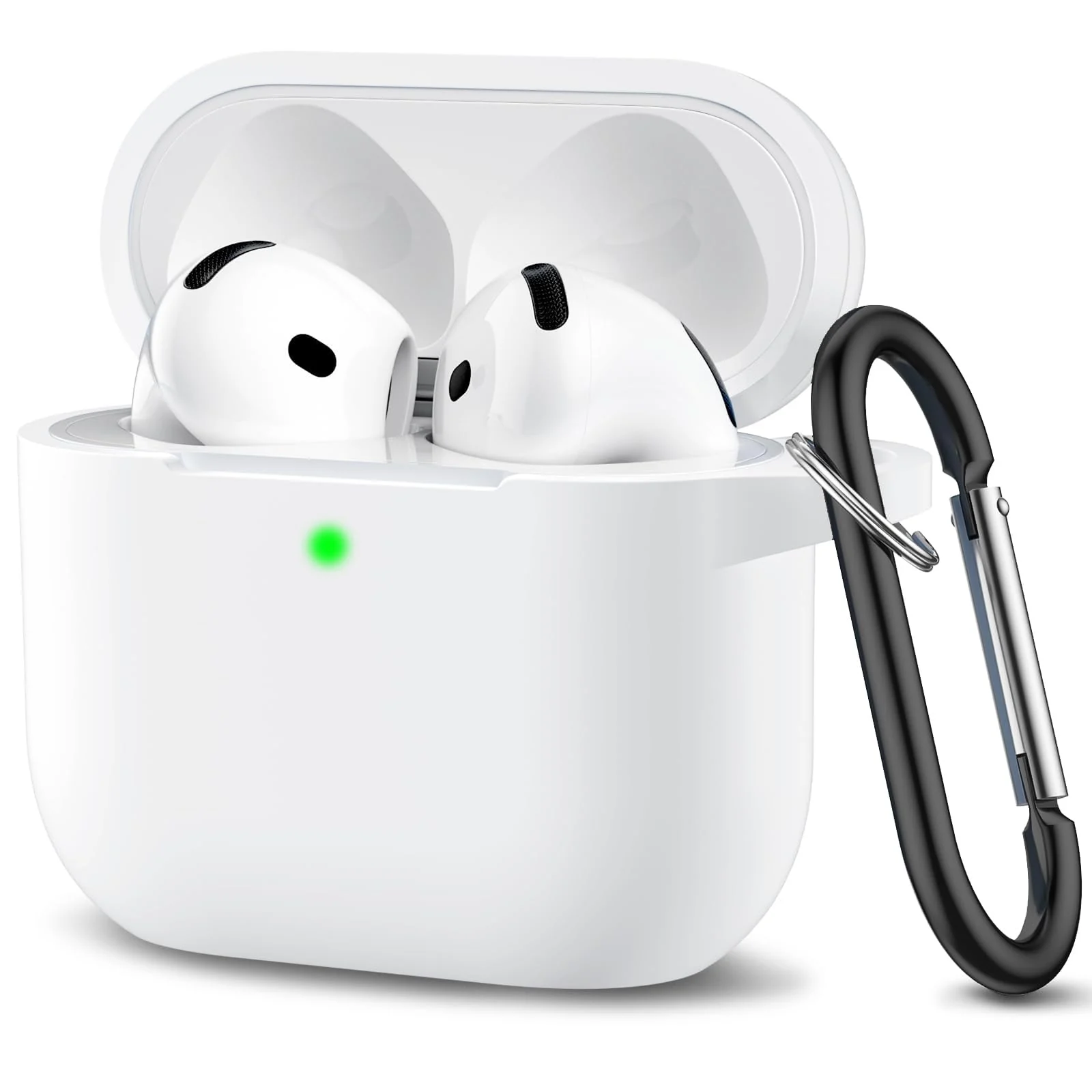 DL3 Mobilak Compatible with AirPods 4 Case (2024), Soft Silicone Full Protective Case Cover with Keychain, For Apple AirPods 4th Generation for Women Men - White