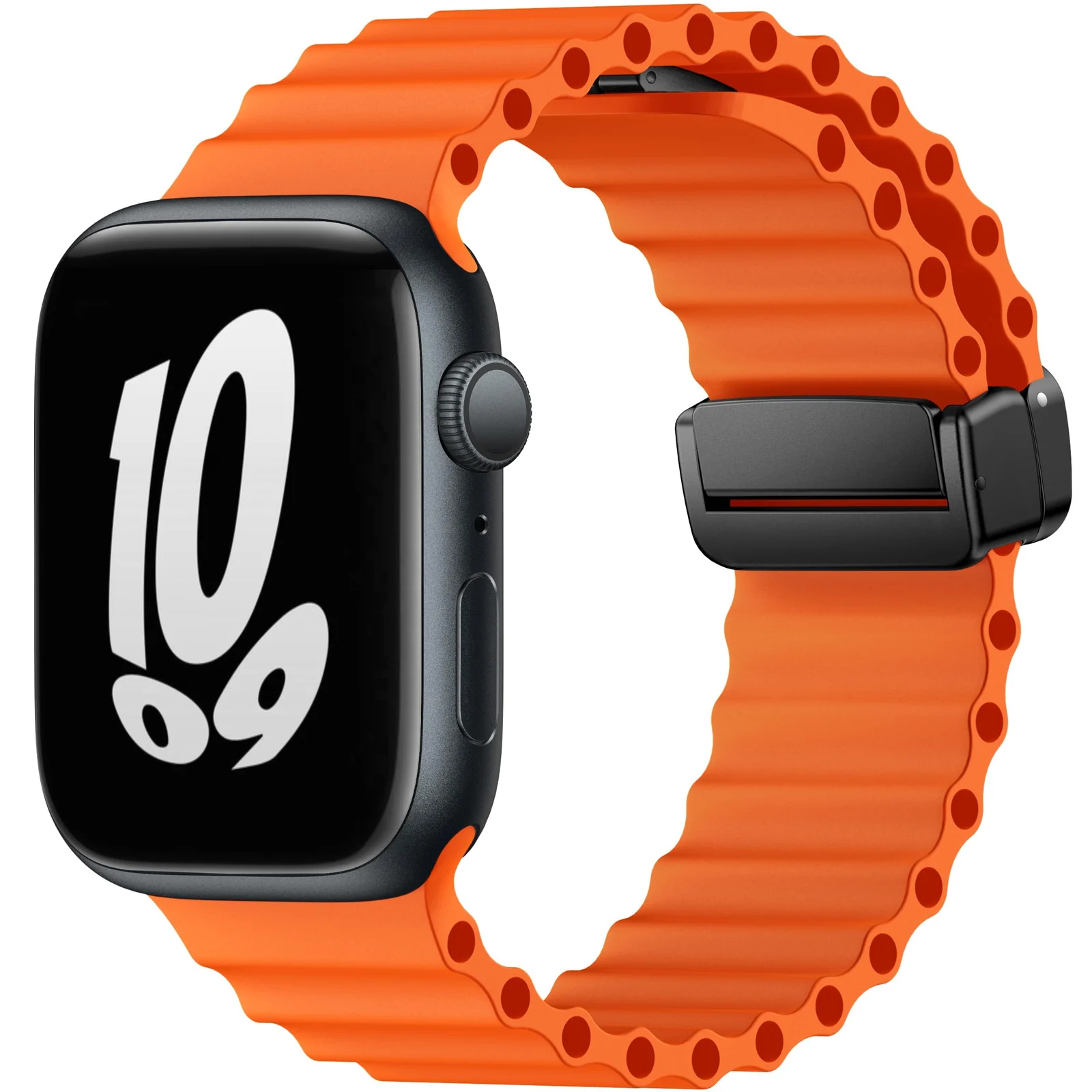 DL3 Mobilak Strap Ocean For Apple Watch Ultra Bands 49mm 45mm 44mm 42mm, Soft Silicone Magnetic Buckle Sport Replacement Strap for iWatch Ultra 2 Ultra SE Series 9 8 7 6 5 4 3 2 1 - Orange