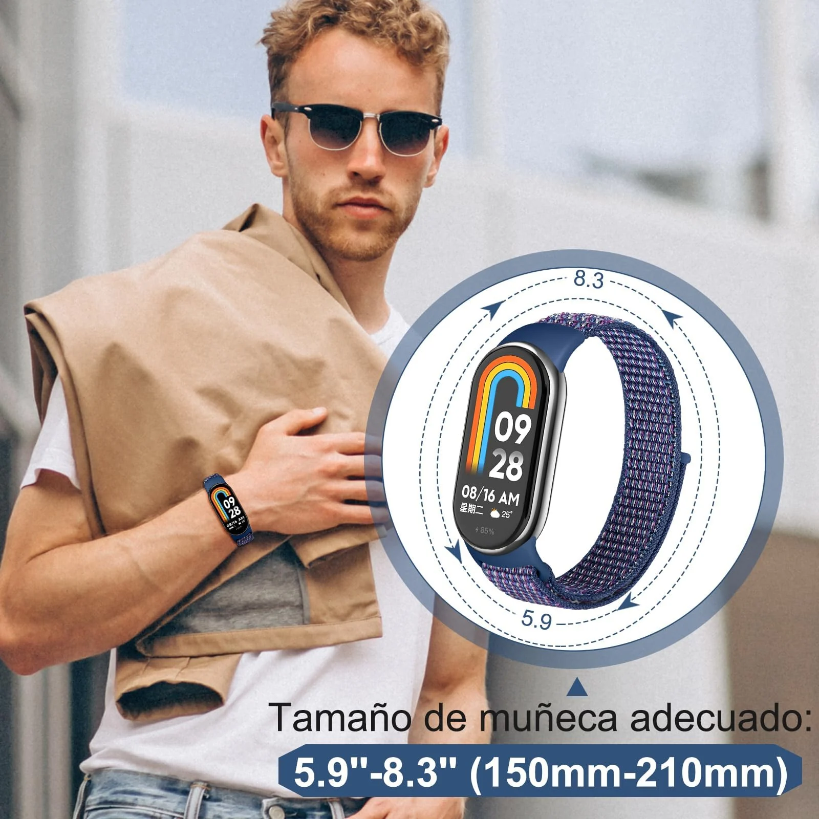DL3 Mobilak Nylon Sport Band Compatible with Xiaomi Mi Band 10/9/8 for Women Men, Soft Adjustable Breathable Sport Loop Watch Strap Replacement Wristband for Xiaomi Smart Band 8/9/10 - Light Indigo