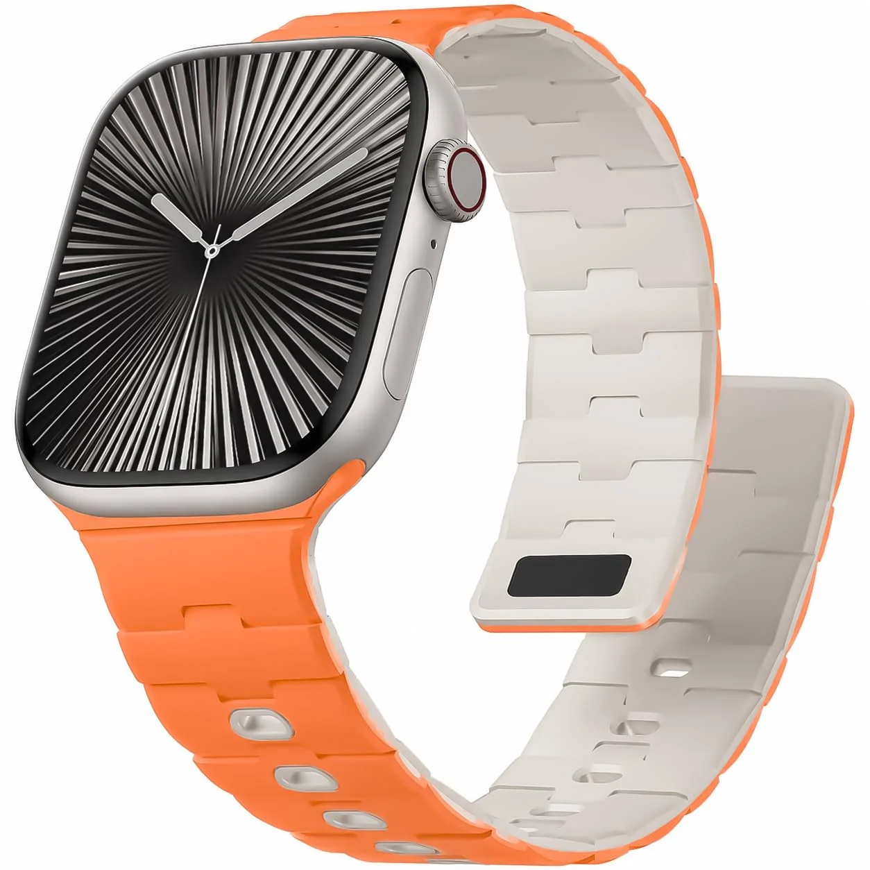 Magnetic Straps Compatible with Apple Watch Band 49mm 46mm 45mm 44mm 42mm(Series 3 2 1) Soft Silicone Replacement,Compatible with iWatch Ultra 3/2/1 Series 11 10 9 8 7 SE3 SE 6 5 4 - Orange/Starlight