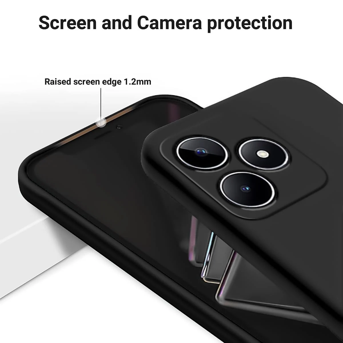 DL3 Mobilak Case Compatible with realme C53/Narzo N53, Dual Layer Protective Shockproof Hard Armor Cover with 360° Rotating Finger Ring Kickstand and Car Magnetic Mount - Black