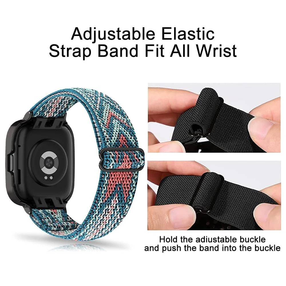 DL3 Mobilak Nylon Strap For Xiaomi Redmi Watch 3 Active/Redmi Watch 3 Lite, Soft Elastic Nylon Straps, Adjustable Stretchy Sports Replacement Bracelets Wristbands for Women Men - Blue Green