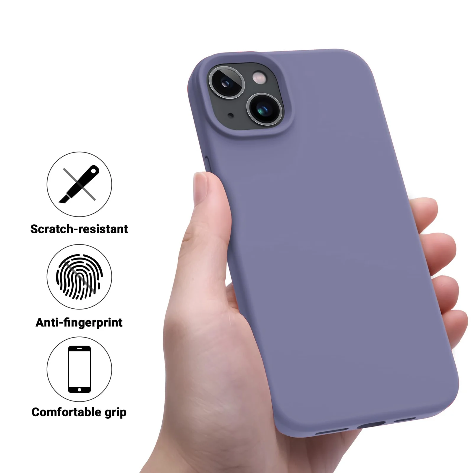 "DL3 Mobilak Compatible with iPhone 15 Plus/iPhone 14 Plus Case 6.7"", Slim Liquid Silicone 3 Layers Soft Gel Rubber Cover Protective Phone Case with Anti-Scratch Microfiber Lining - Lavender Blue"