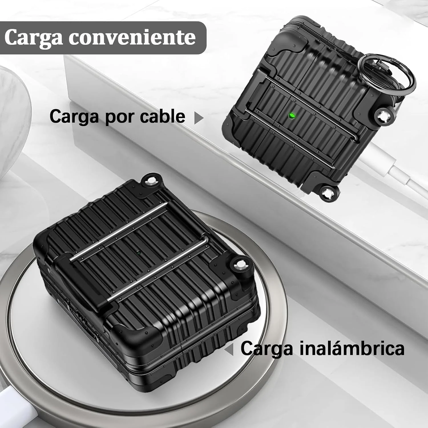 MOBIGON Suitcase-Style Hard Earbuds Case with Keychain for Apple AirPods Pro 1 / 2, Black