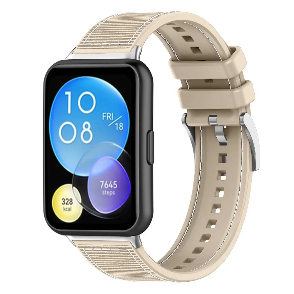 DL3 Mobilak Sport Silicone Nylon Band Designed for Huawei Watch Fit 2 for Men Women, Waterproof Soft Replacement Strap for Huawei Watch Fit2 - Beige