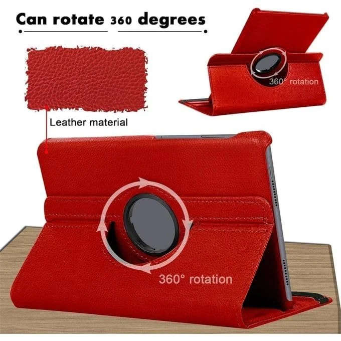 DL3 Mobilak Protective Cover for v, 360° Rotatable Smart Stand, Leather Folio Flip Cover with Multi-Angle Viewing, Auto Wake Sleep - Red