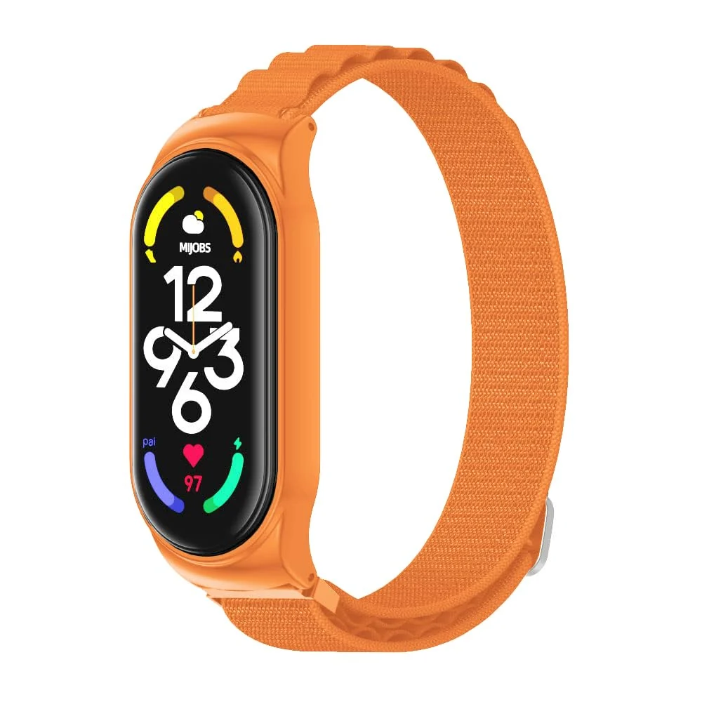 DL3 MOBILAK Alpine Loop Band for Xiaomi Mi Band 7/Mi Band 6/Mi Band 5/Mi Band 4/Mi Band 3,Women Men Nylon Sport Solo Loop Rugged Wristband with G‑Hook - Orange