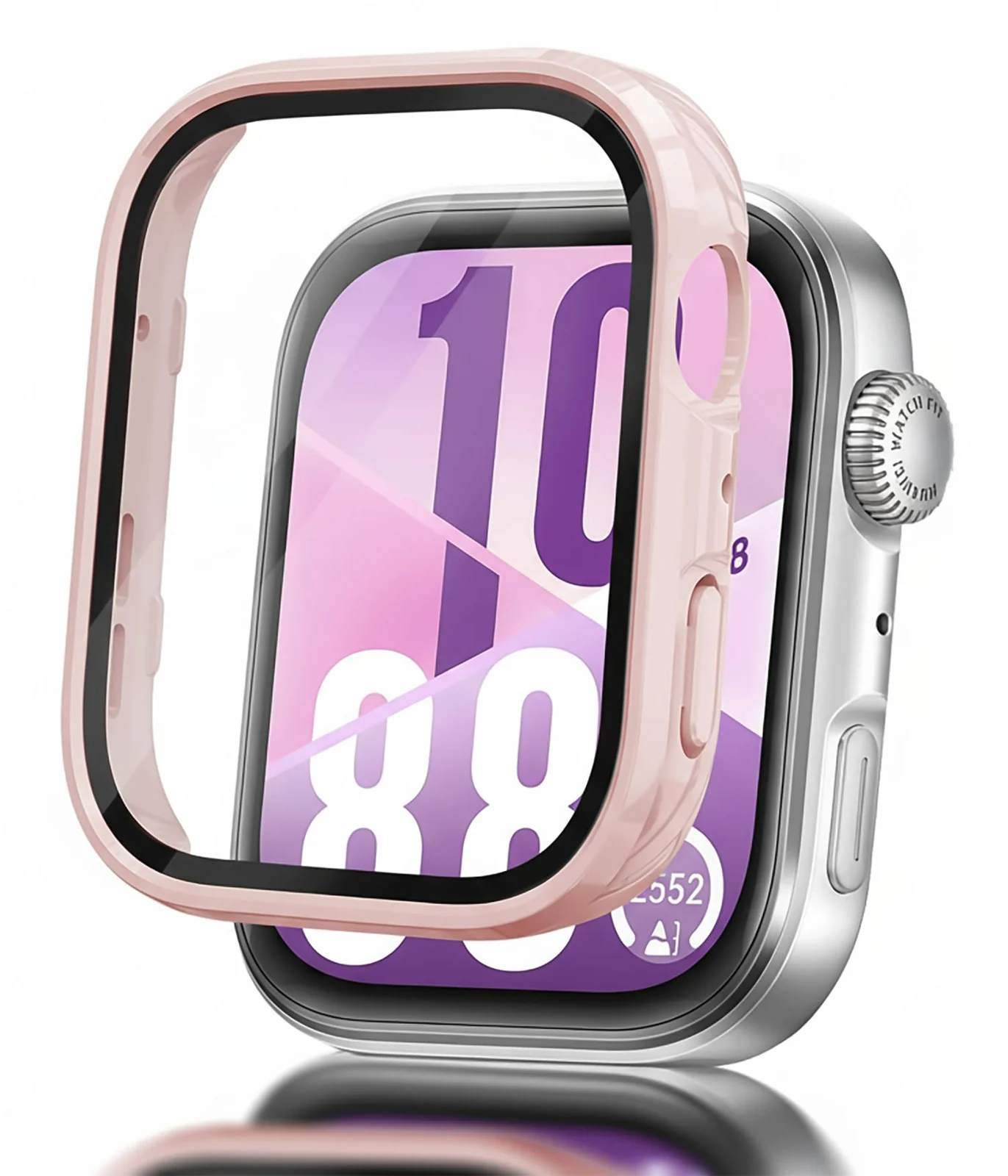 DL3 Mobilak Case Compatible with Huawei Watch Fit 4, Full Coverage Slim Hard Case Protective Bumper Built-in Tempered Glass Screen Protector Shell for Huawei Watch Fit 4 - Pink