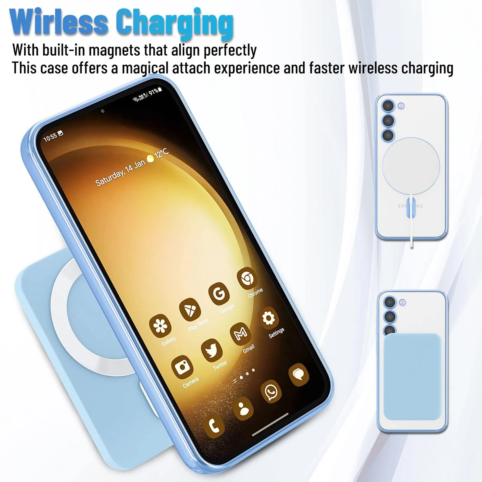 DL3 Mobilak Plated-Edge Protective Case for Samsung Galaxy S23, Supports wireless charging, Camera protection, Scratch-resistant surface - Sierra Blue
