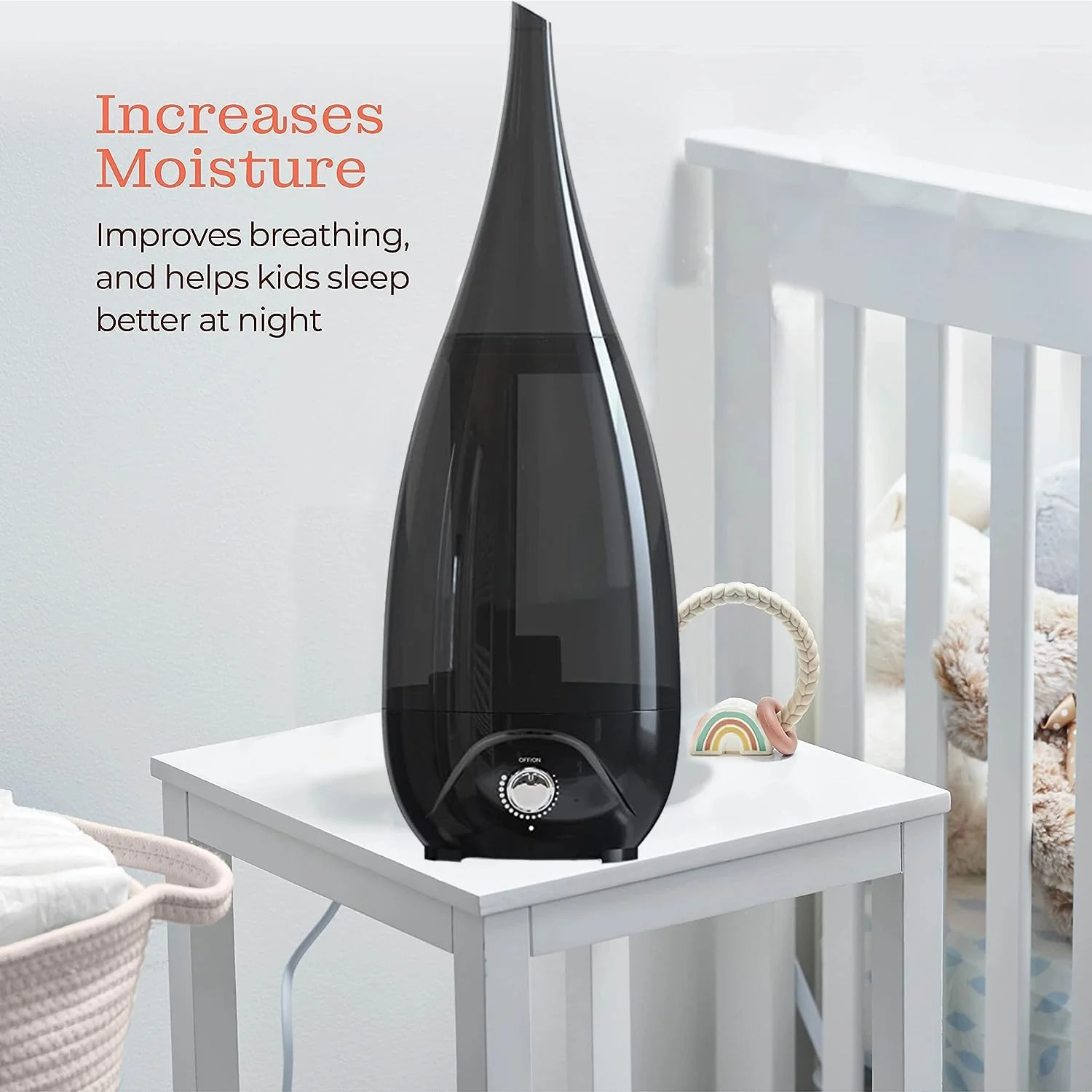 Mobigon 2.6 Litres Humidifier for Room, Cool Mist Ultrasonic Humidifier/Essential Oil Diffuser, Super Quiet 360° Nozzle, Colorful Change, Auto Shut Off & UV Light, Lasts up to 24 Hours - C. Black