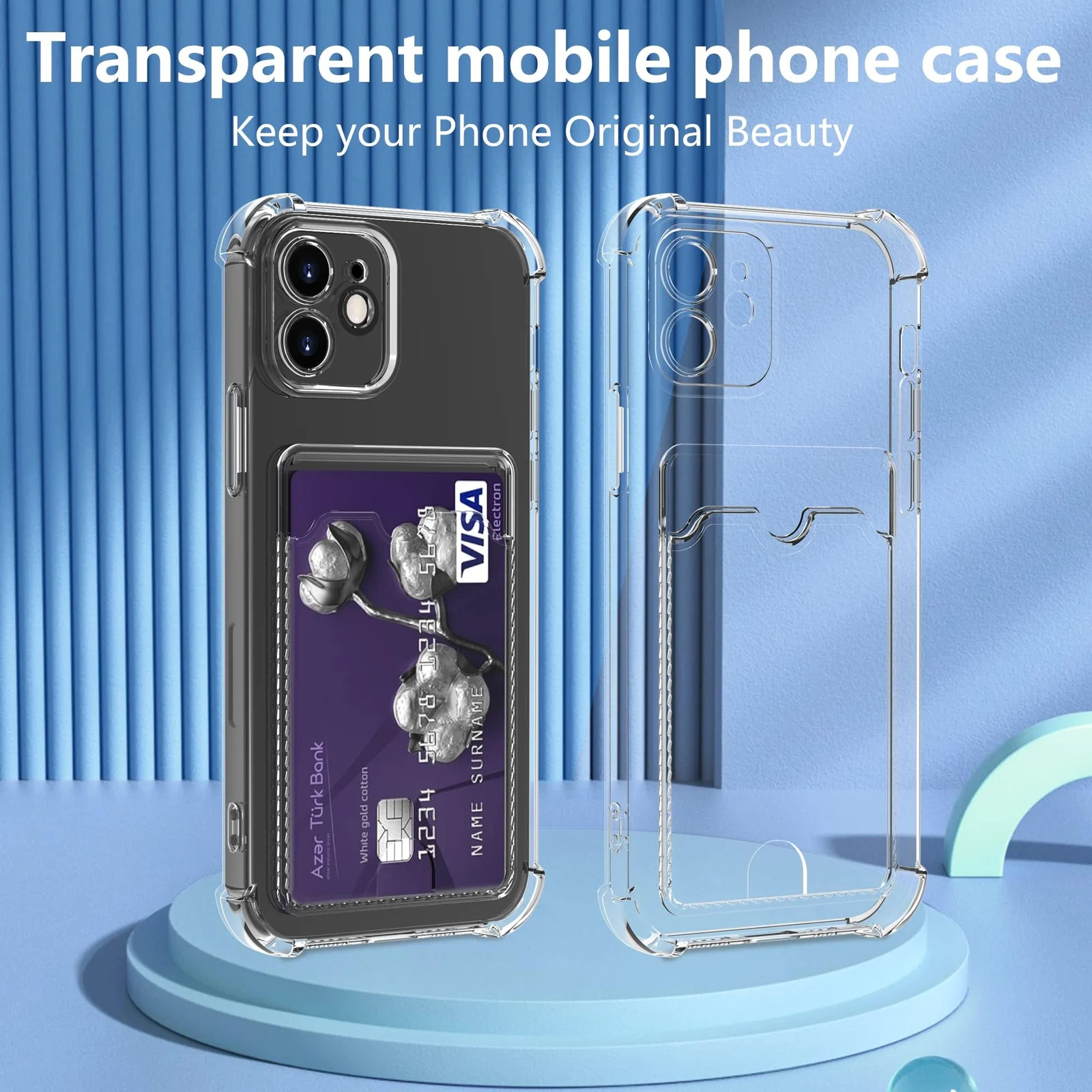DL3 MOBILAK Case Compatible with iPhone 12 6.1-Inch Clear Card Holder Back Wallet Crystal Transparent Soft TPU Shockproof Bumper Corner Drop Protection Phone Cover With Camera Lens Protection