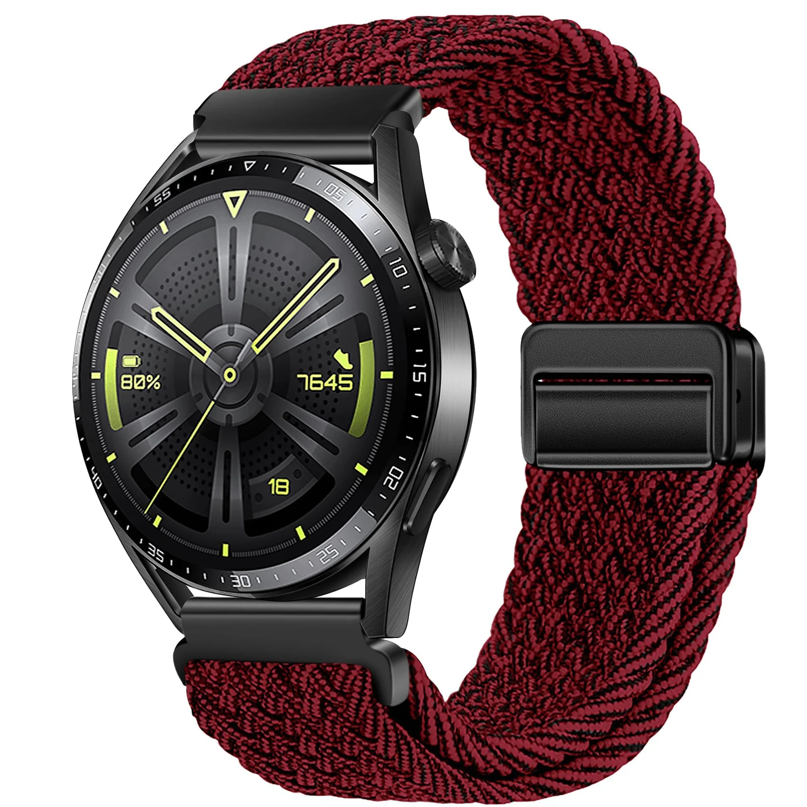 DL3 Mobilak 20mm Magnetic Band for Samsung Galaxy Watch 7/6/5/4/FE Band 40mm 44mm/Galaxy Watch 6/4 Classic Bands 47mm 43mm 46mm 42mm/Watch 5 pro 45mm/3 41mm/Active 2, Stretchy Braided Nylon Magnetic Sport Strap - Red Black