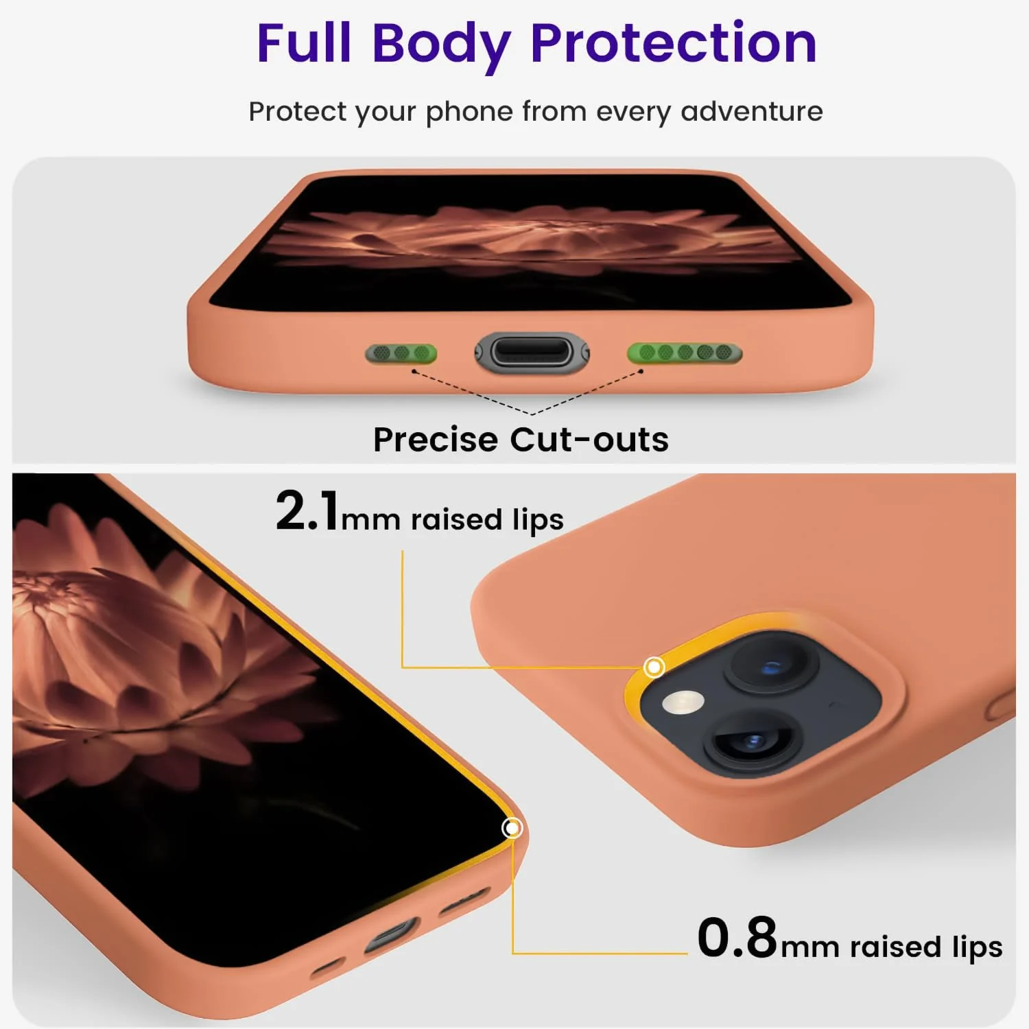 DL3 Mobilak Liquid Silicone Case for iPhone 13 / iPhone 14 (6.1 Inch), Shock-absorbing protection, Scratch-resistant surface, Soft microfiber lining - Light orange