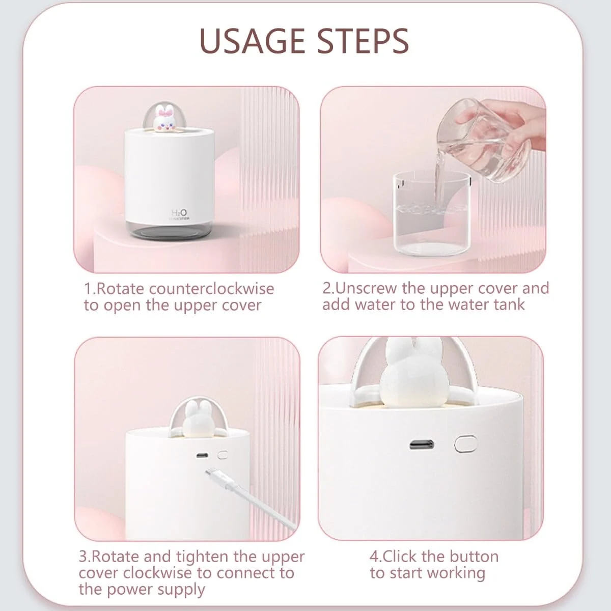 Mobigon Wood Cool Mist Ultrasonic Humidifier for Room Moisture, Aroma Diffuser for Home, 300ml Essential Oil Diffuser with 7 Colorful Night Light, Auto Shut-Off, Home, Office, car - C.White