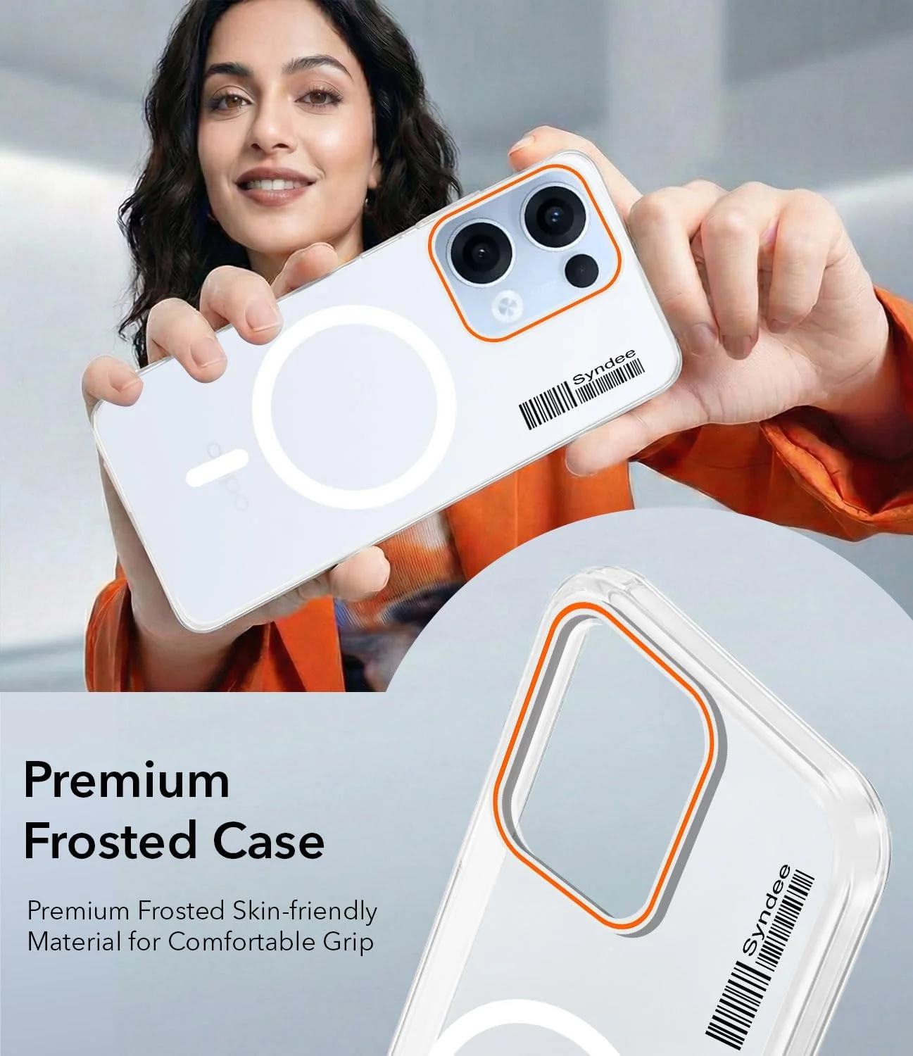 DL3 Mobilak Matte MagSafe-Compatible Magnetic Case for OPPO Reno 13F with Camera Protection and Ring Holder - Clear