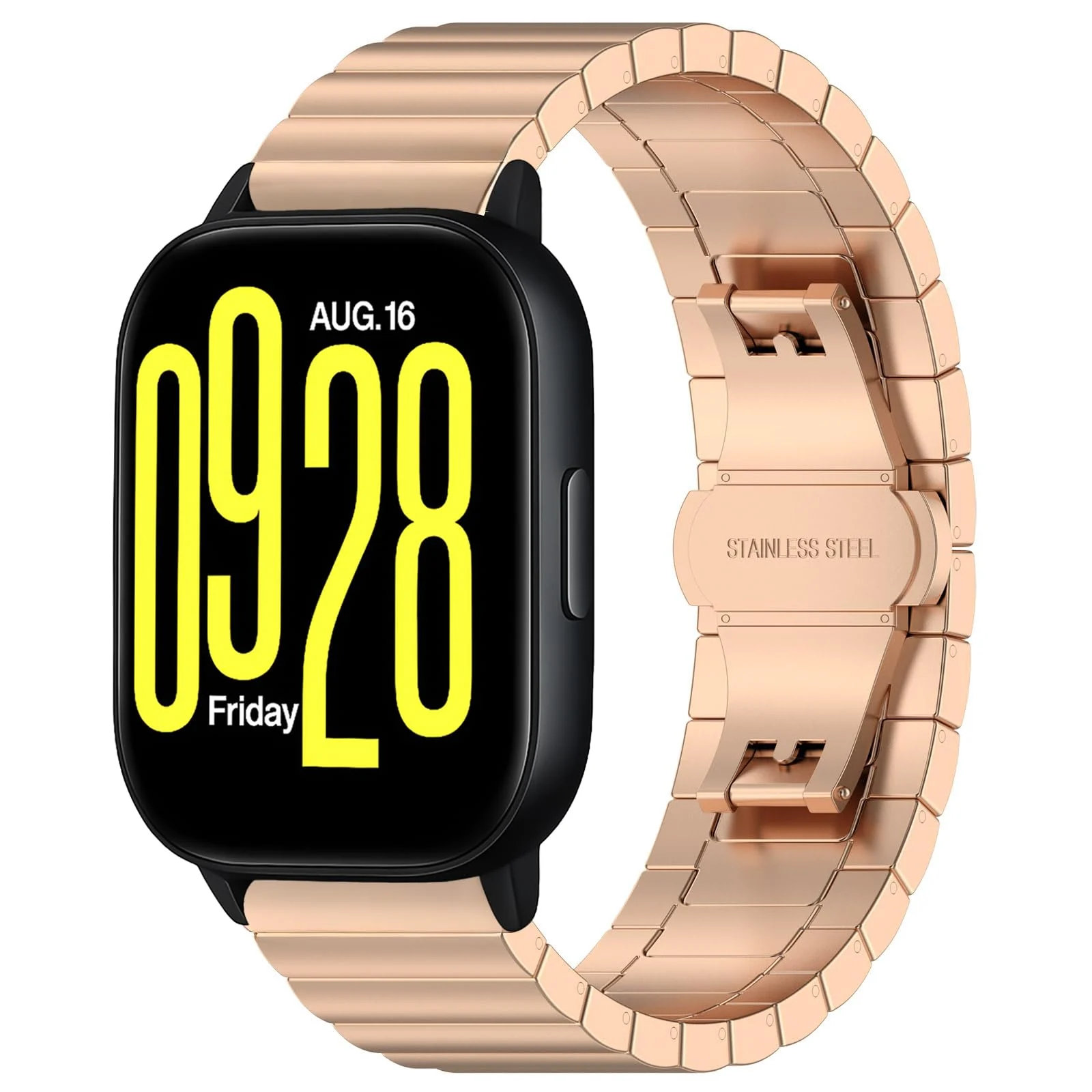 DL3 Mobilak Metal Bracelet Compatible with Xiaomi Redmi Watch 5 Active/Redmi Watch 5 Lite, 22mm Stainless Steel Replacement Band with Folding Clasp, Adjustable Replacement Bracelet Wristband - A. Rose Gold