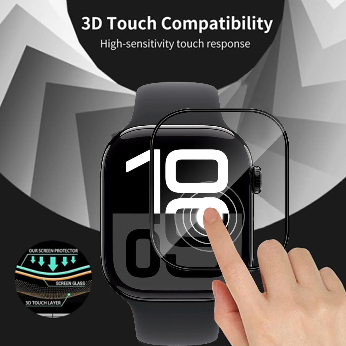 DL3 Mobilak Screen Protector For for Apple Watch Series 10 42mm, 3D Curved Soft Edge Protective Film [Anti-Scratch] [Bubble Free] [Ultra Shatterproof] [High Sensitive] (Not Glass) - Black