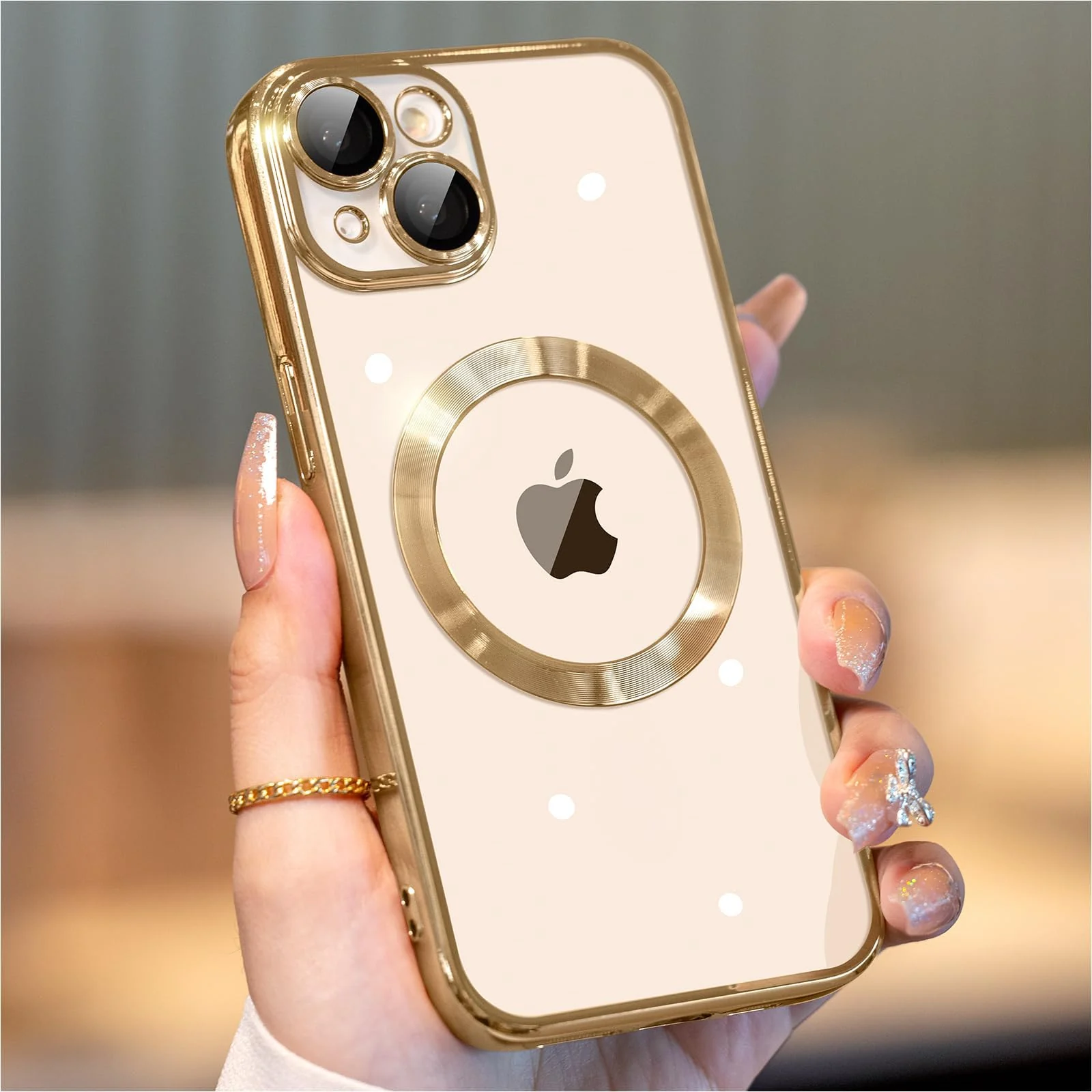DL3 MOBILAK MagSafe Phone Case with Camera Lens Protector for Apple iPhone 14, Gold