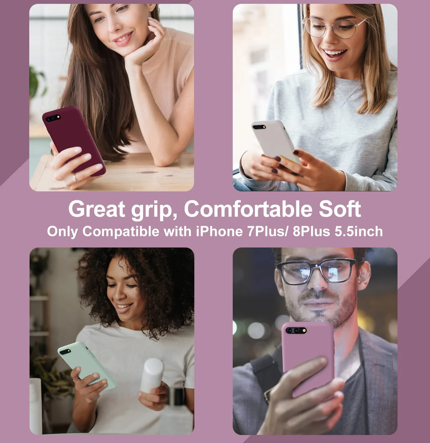 DL3 Mobilak Liquid Silicone Protective Case with Soft Microfiber Lining for iPhone 7 Plus / iPhone 8 Plus - Lilac Purple
