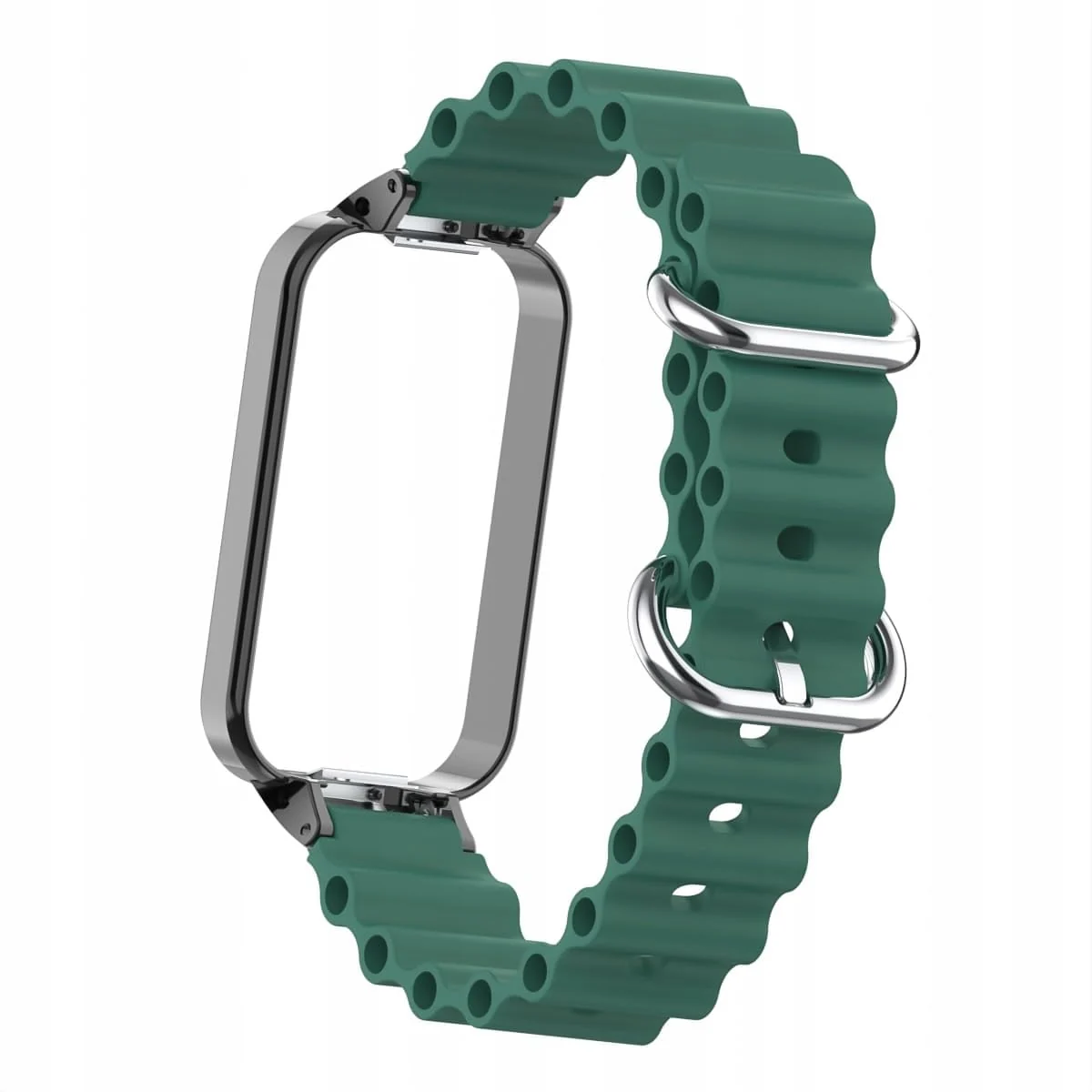 DL3 Mobilak Ocean Strap Compatible with Xiaomi Redmi Band 2/Smart Band 8 Active, Adjustable Silicone Band with Metal Buckle and Frame for Women and Men - Green
